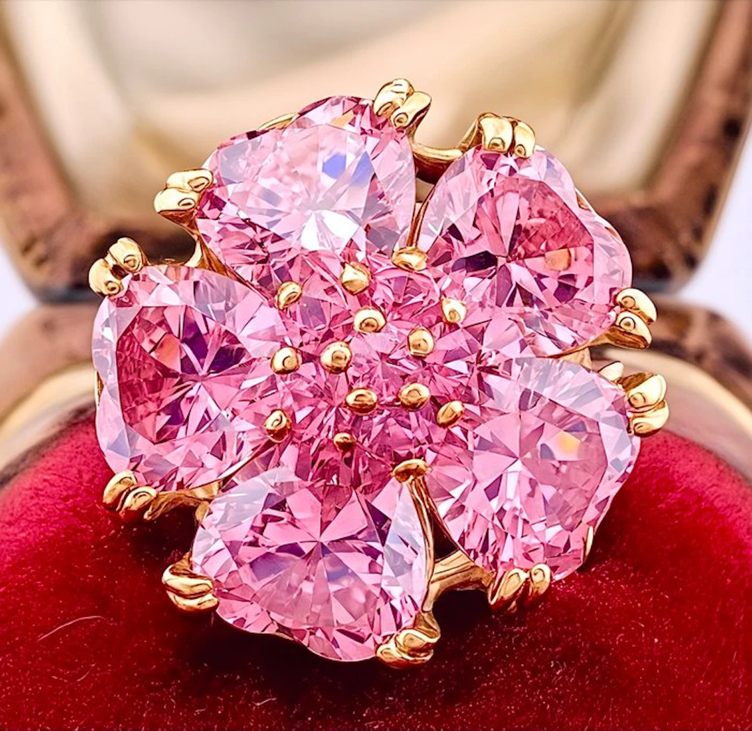 No reserve price - Ring - 9 kt. Rose gold, Silver Synthetic gemstone