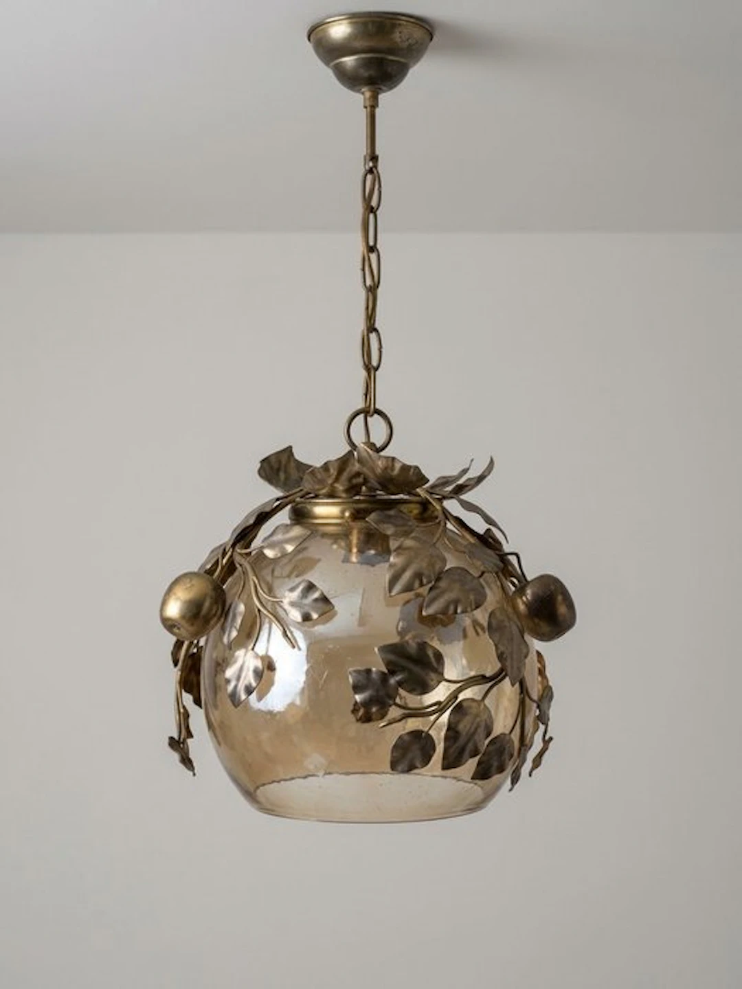 Hanging lamp - Brass, Glass - Hollywood Regency botanic