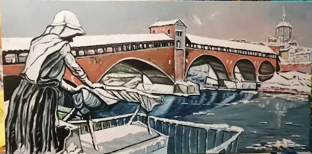Pietro Dell'aversana (XX) - Pavia al ponte coperto