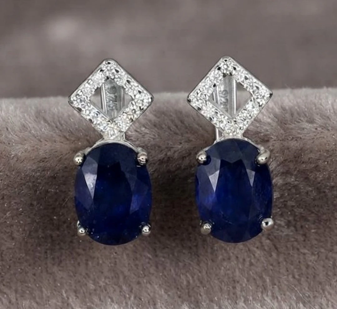 No reserve price - Earrings Silver - 2.80ct. tw. Sapphire