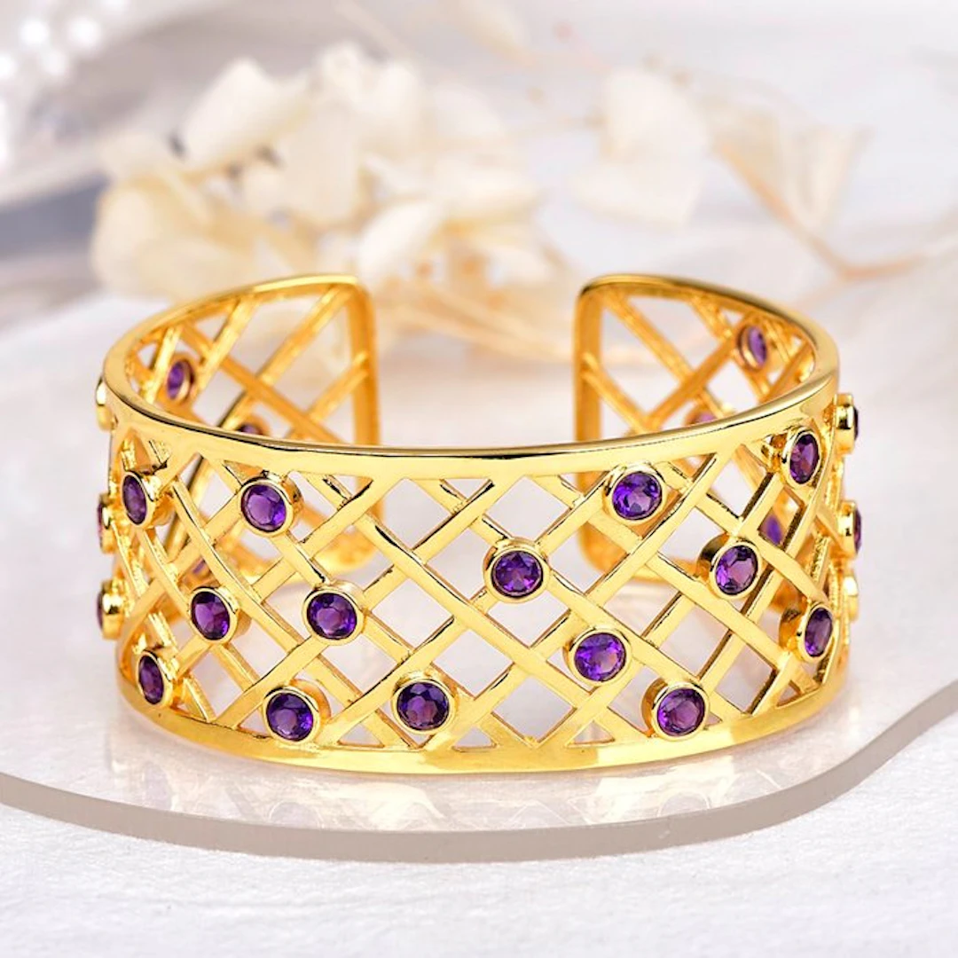 No reserve price - Bangle Silver - Amethyst - Certified