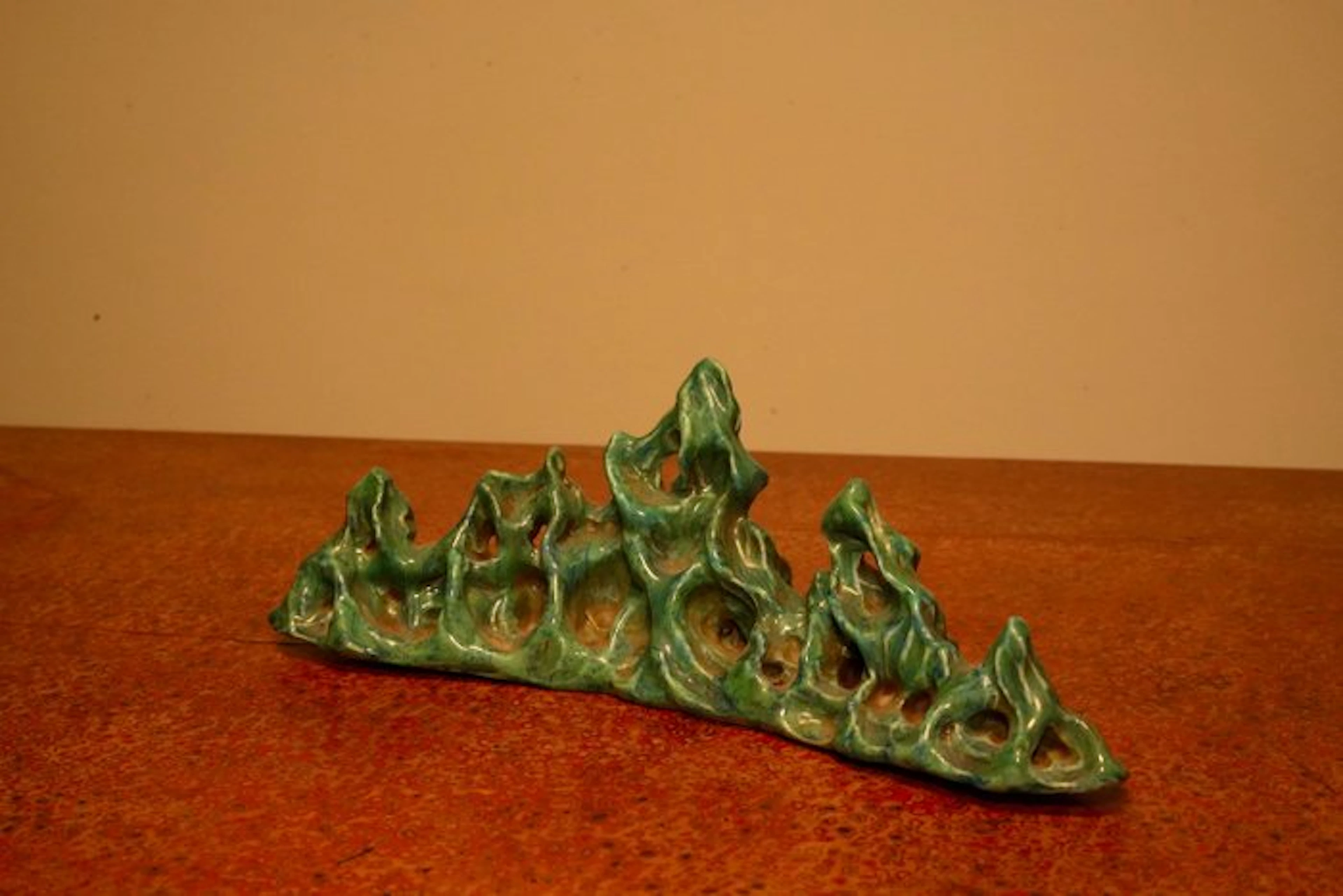20th Century Chinese Peacock Blue Porcelain Mountain-Form Brush Rest