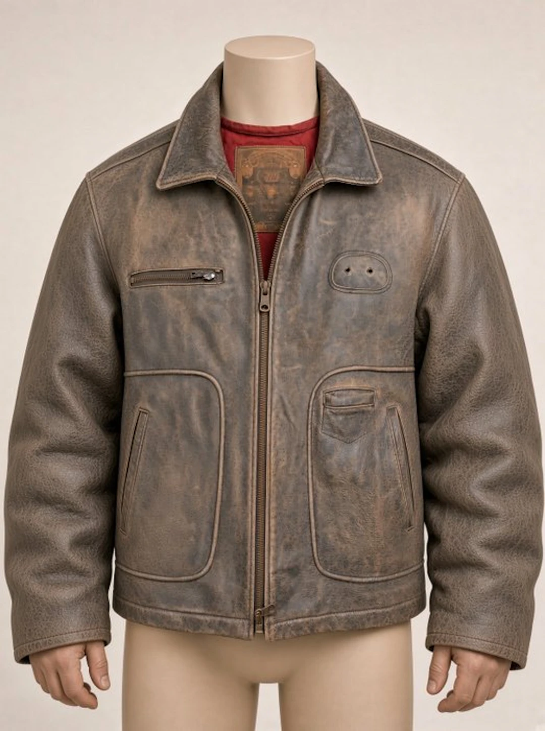 Giacca da biker vintage in pelle invecchiata stile Custom...