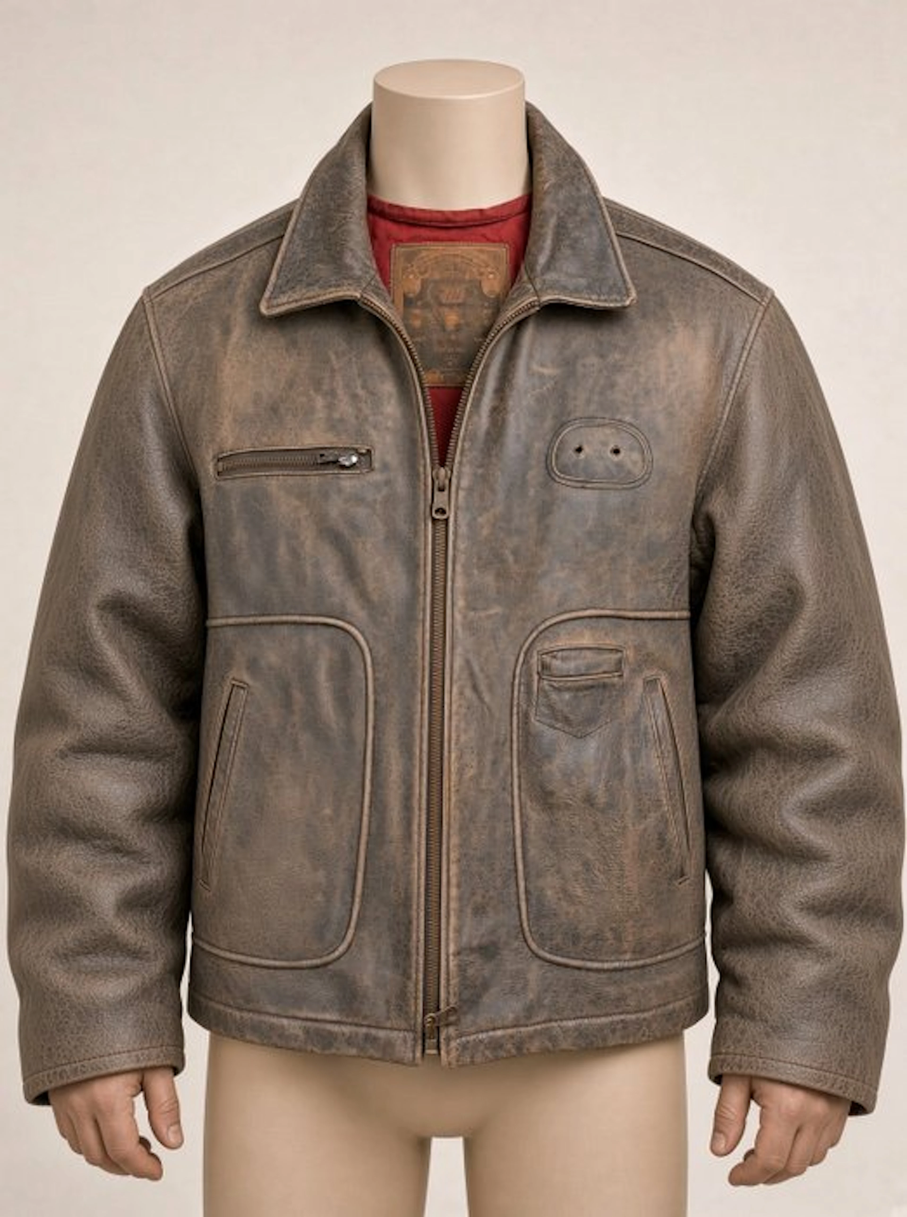 Giacca da biker vintage in pelle invecchiata stile Custom...