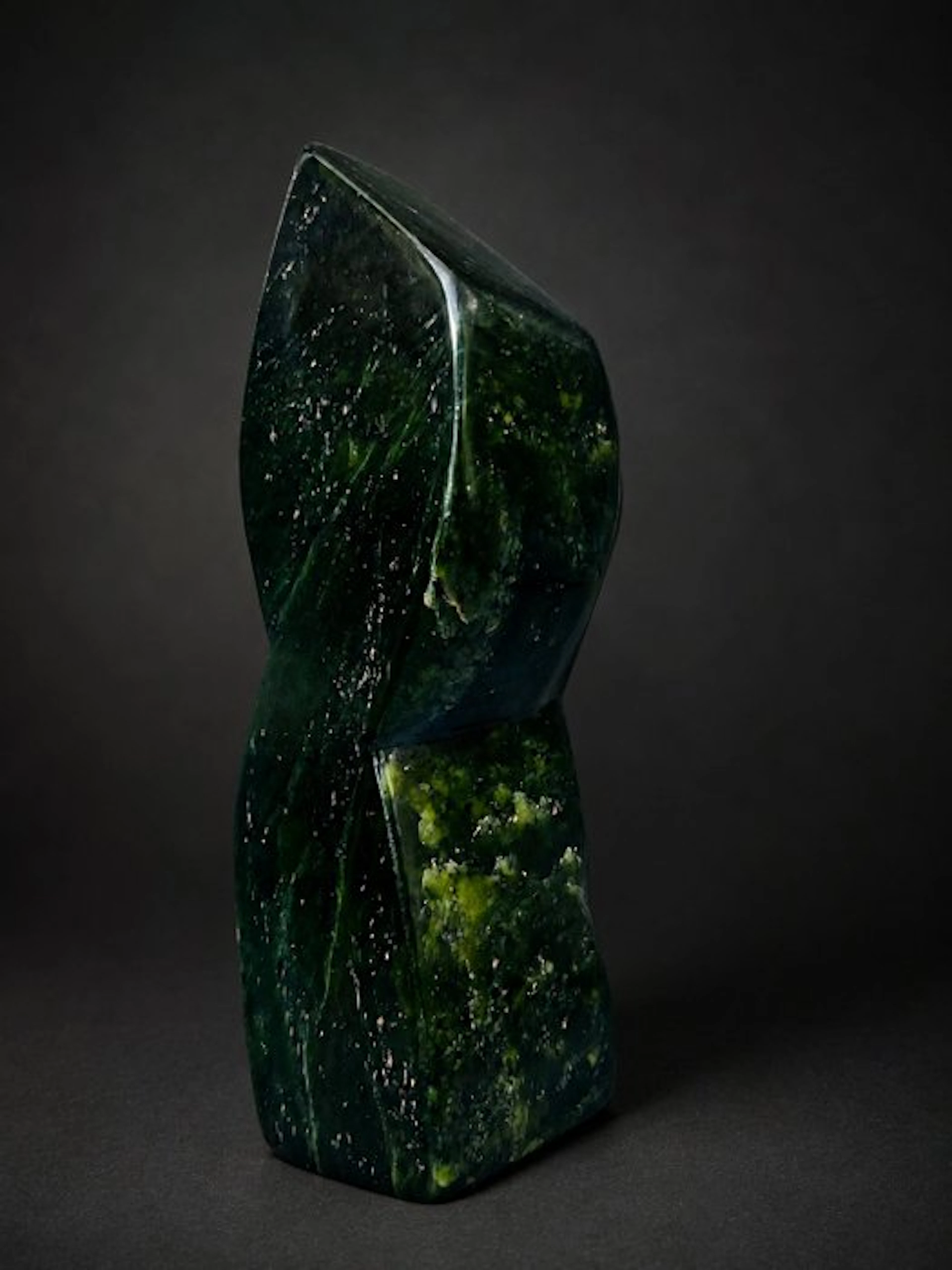 Natural Nephrite Jade Freeform Sculpture - Forest Green...