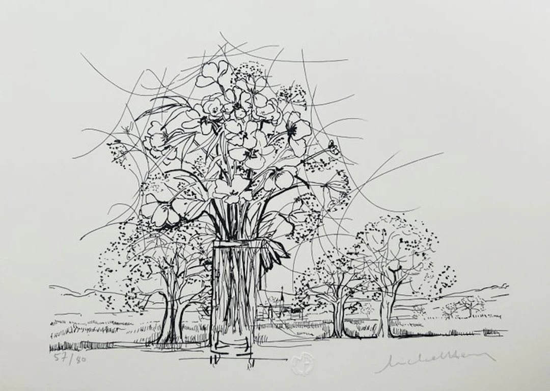Michel-Henry (1928-2016) - Paysage au bouquet - Lithographie originale signée