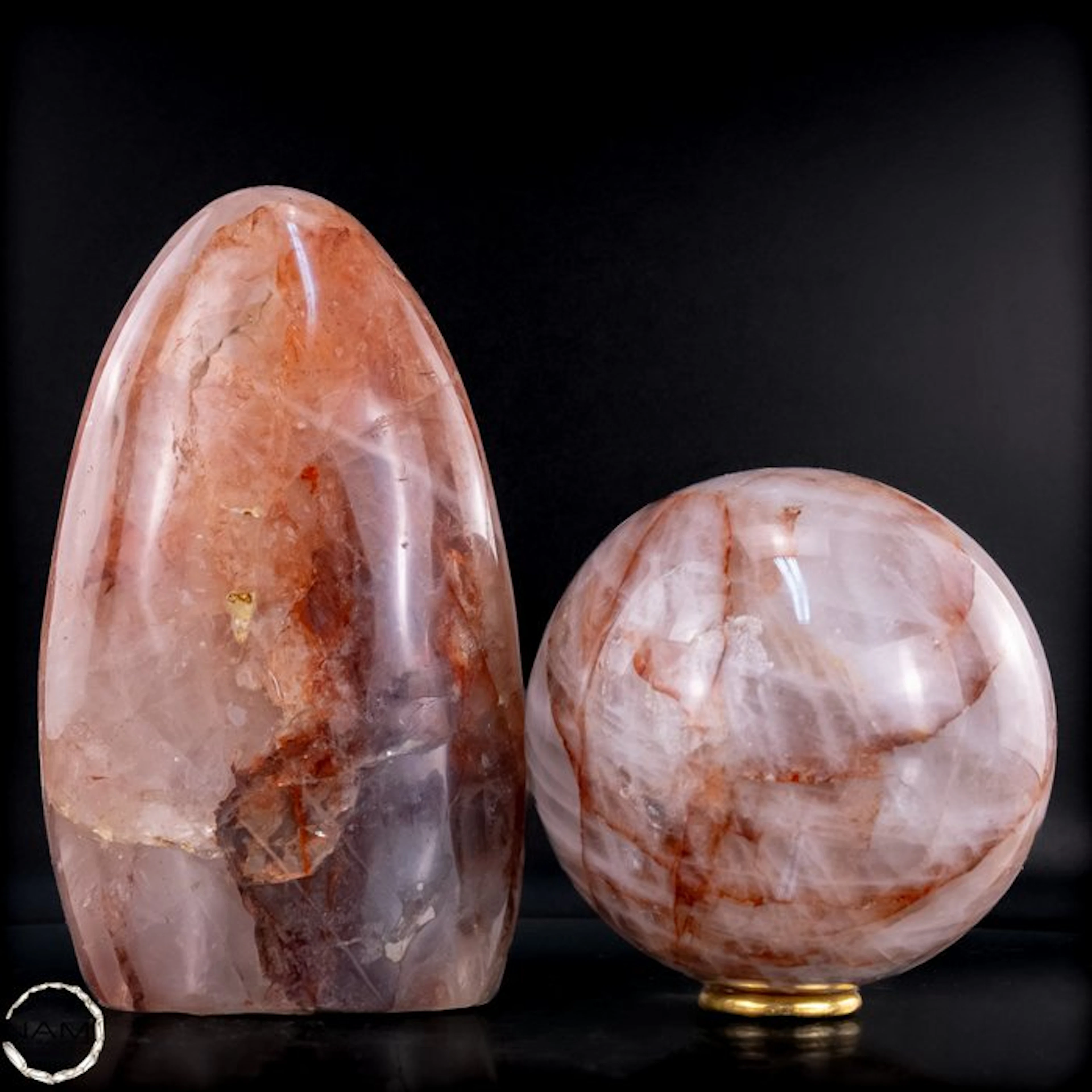 Natural Fire Quartz Set – Elegant freeform with two...