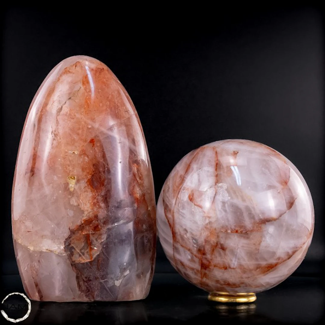 Natural Fire Quartz Set – Elegant freeform with two...