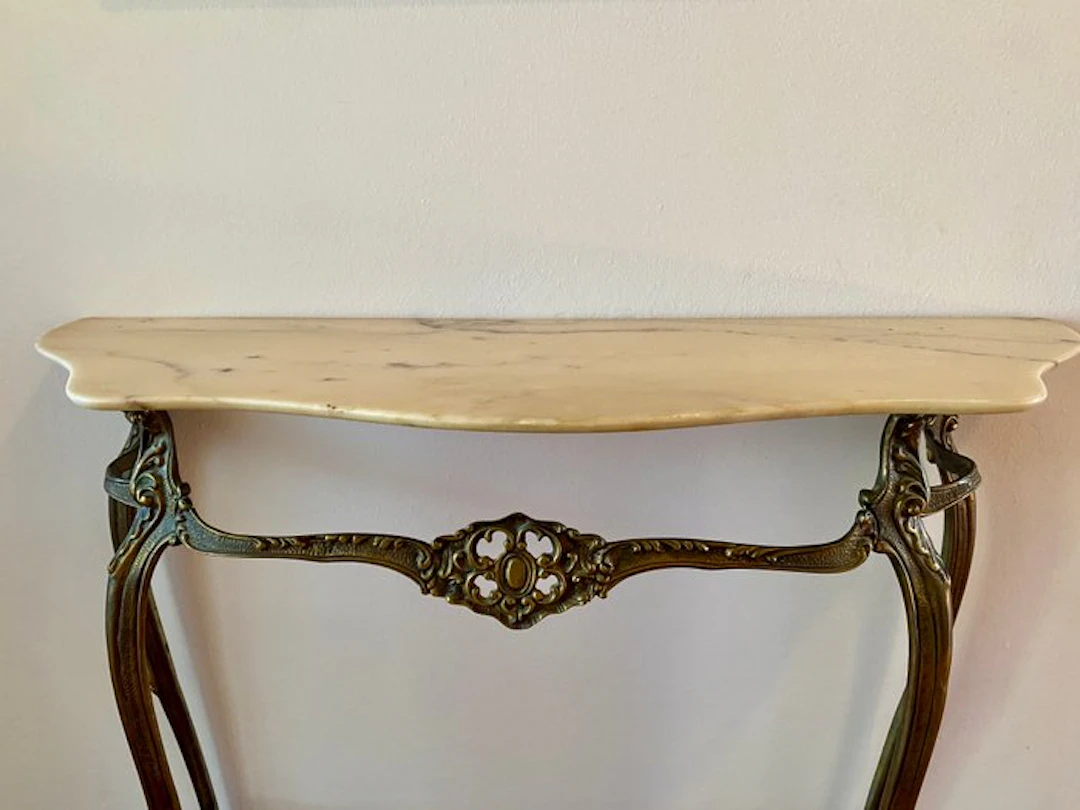 Console table - Carrara marble, Brass - Crescent Console