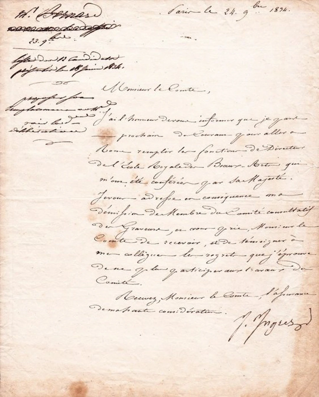 Jean-Auguste-Dominique Ingres - Lettre signée [sa...