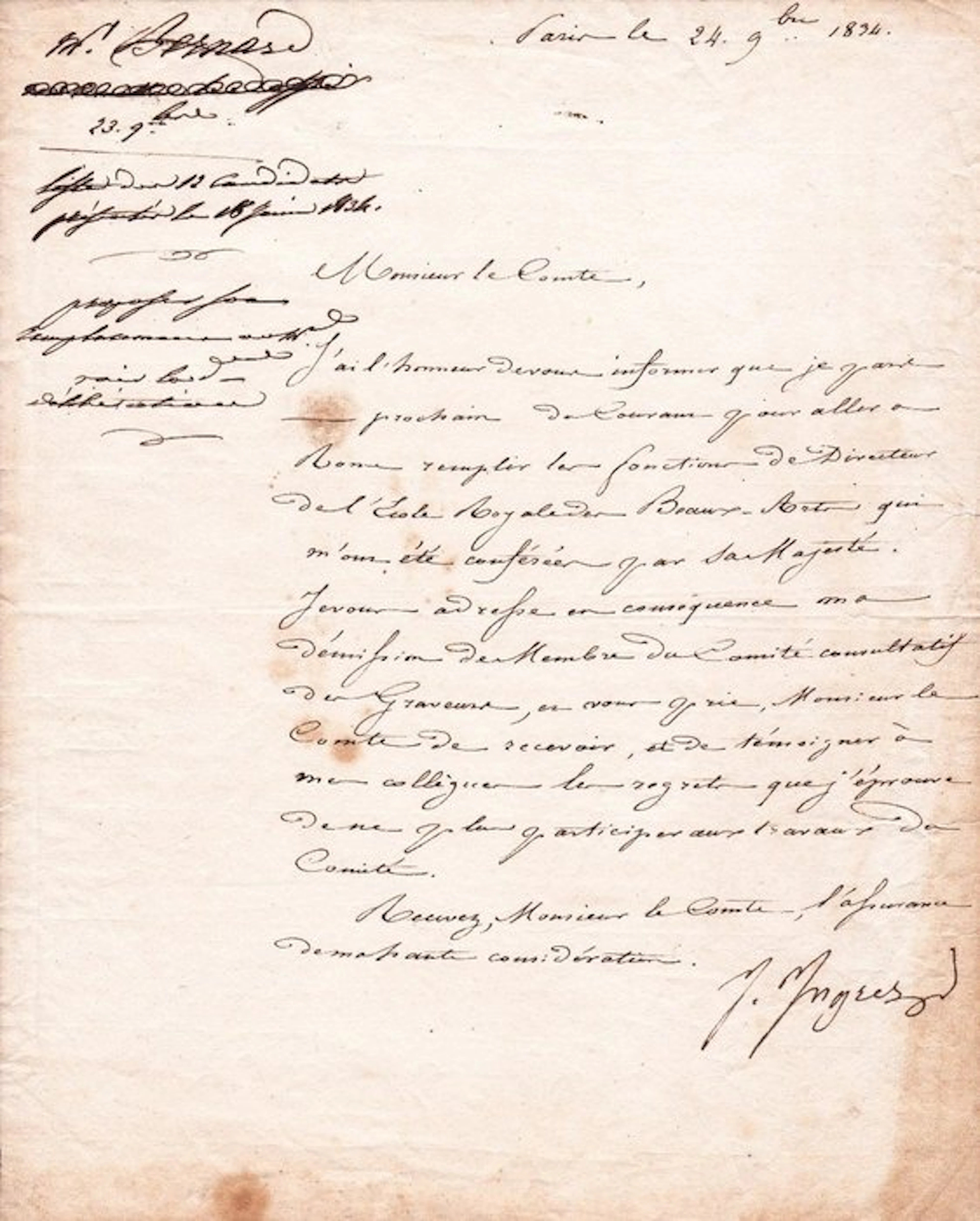 Jean-Auguste-Dominique Ingres - Lettre signée [sa...