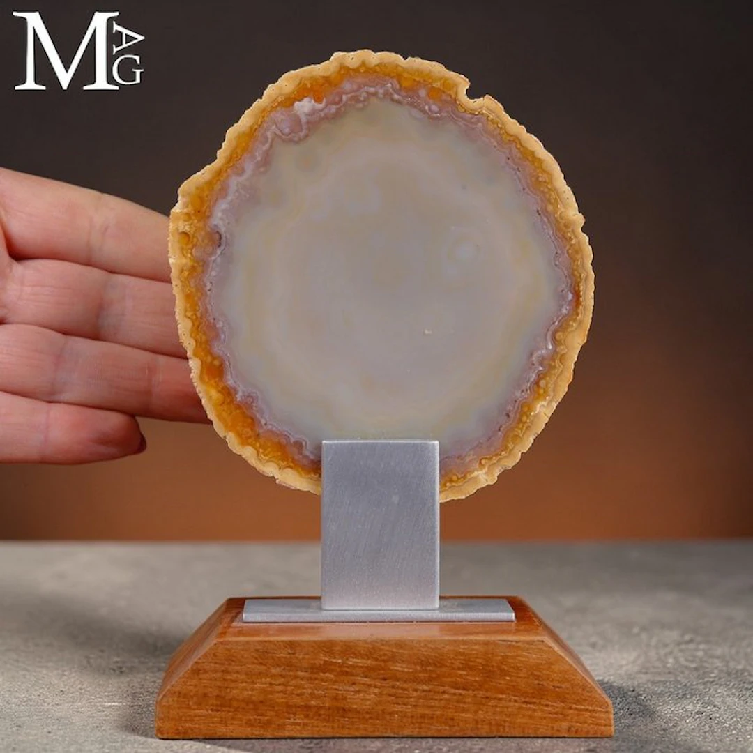 Sun-Kissed Brazilian Agate Slice with Delicate Concentric...