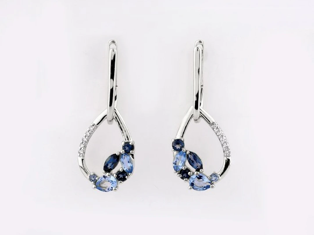 Earrings - 14 kt. White gold - 0.99ct. tw. Topaz - Diamond