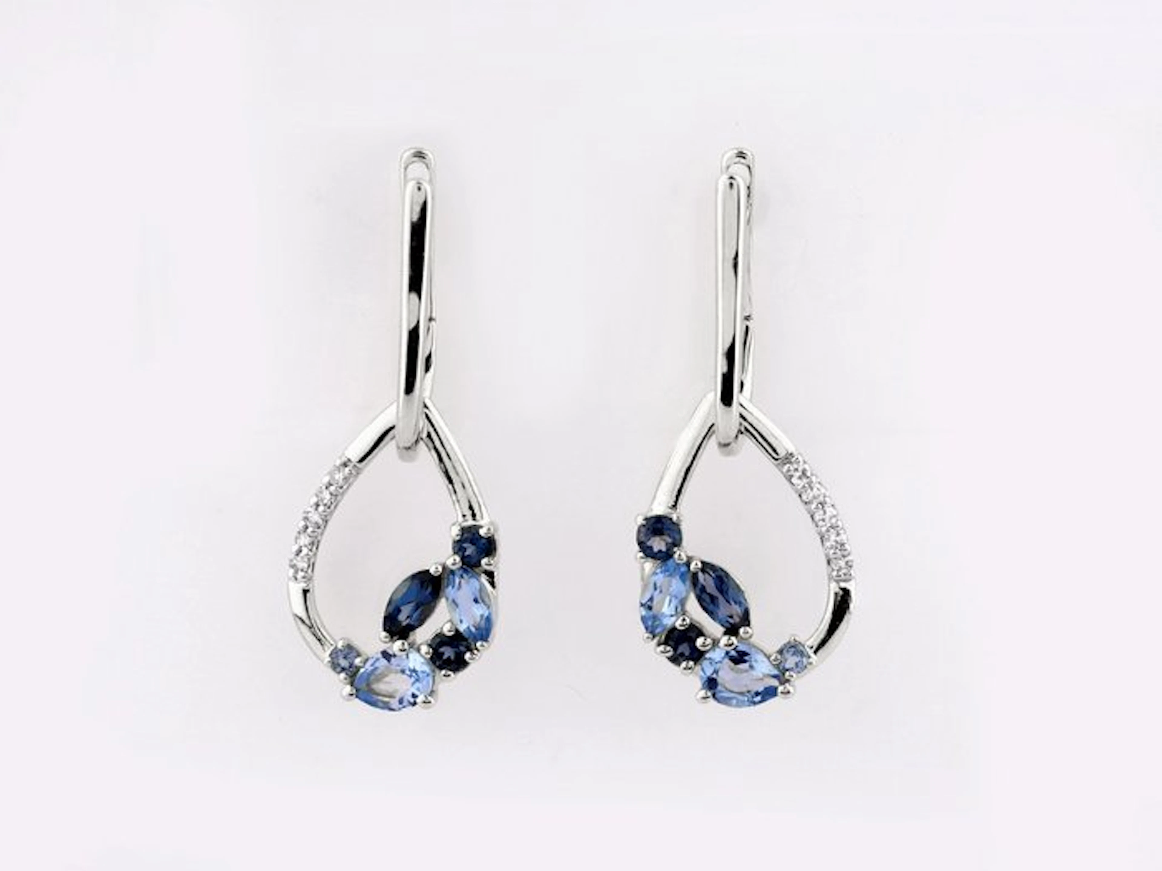 Earrings - 14 kt. White gold - 0.99ct. tw. Topaz - Diamond