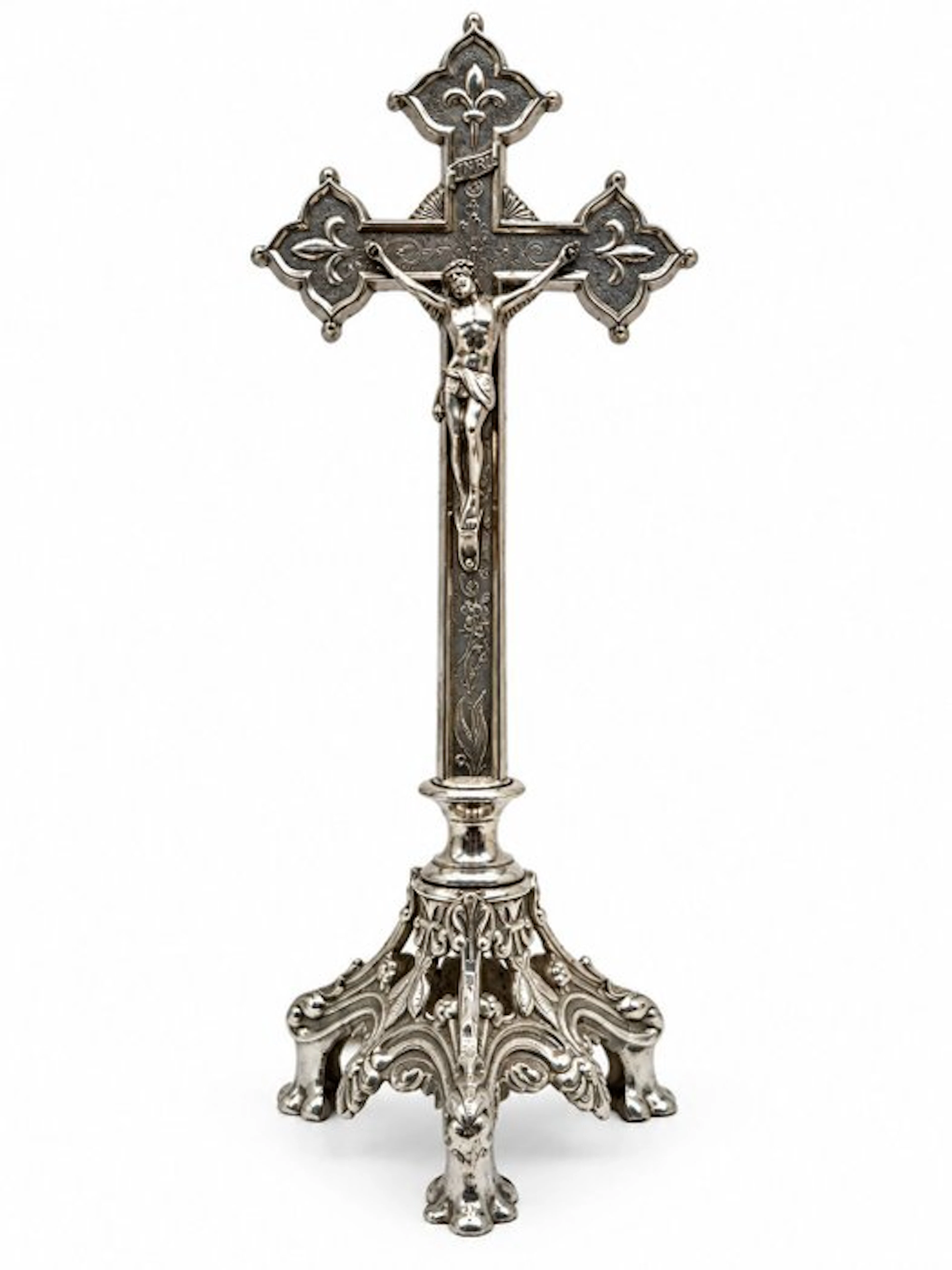 Antique Crucifix - silvered metal - 1910-1920, 1920-1930 - 41.5 cm