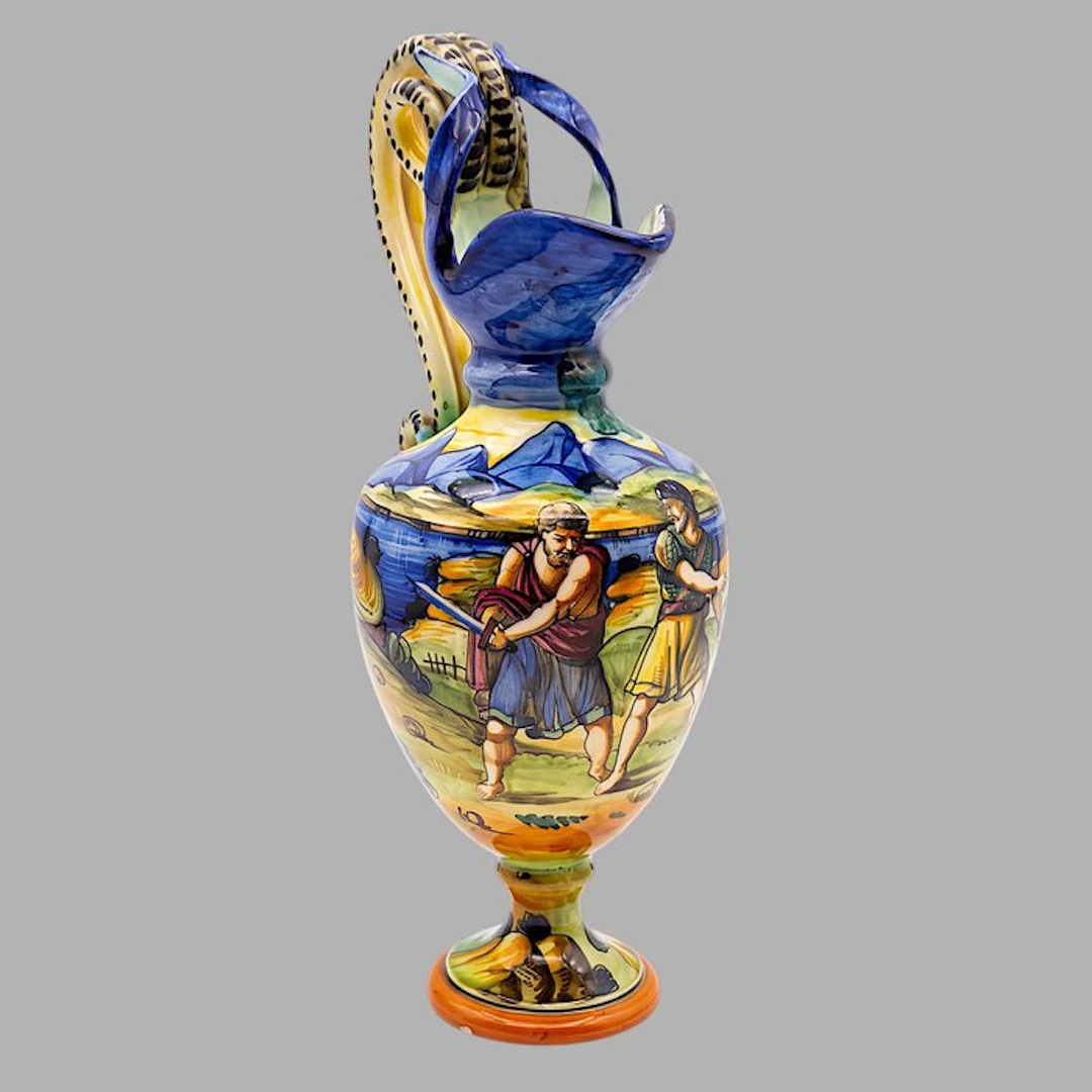 Rare "La Sfida" Tuscan Majolica Historiated Jug / Ewer...