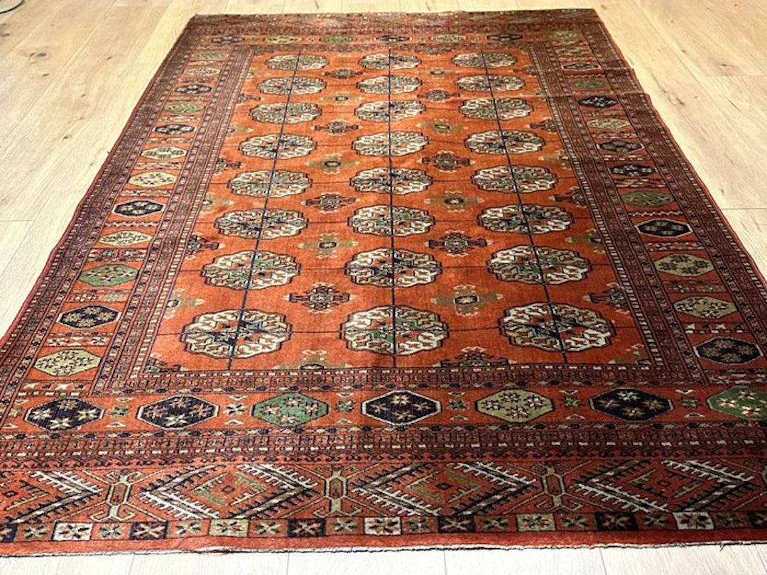 Afghan Bukhara Carpet – Classic Gul Motifs & Warm...