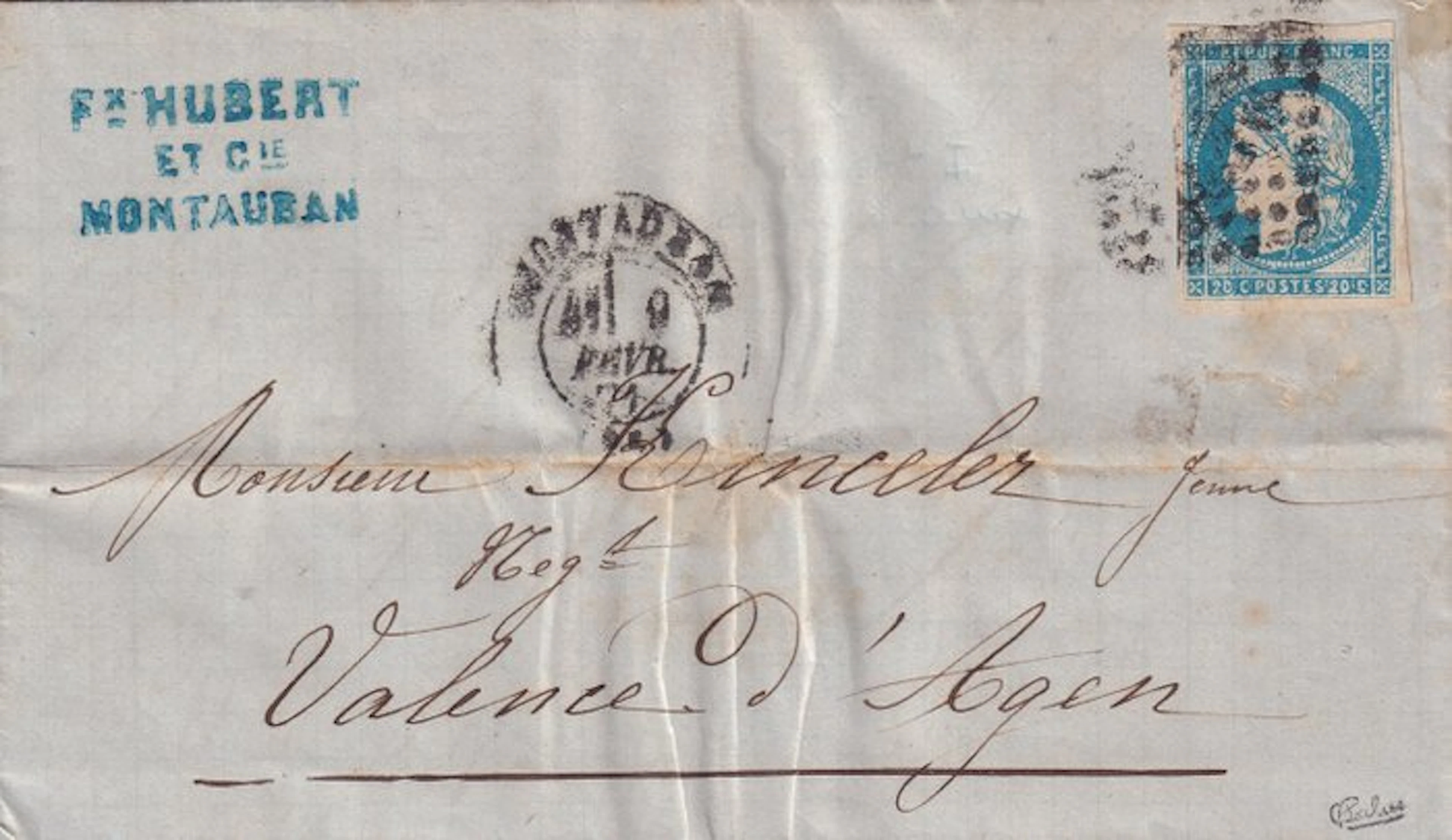 France - 20c blue on letter - signed Calves - TB - Yvert n°44B