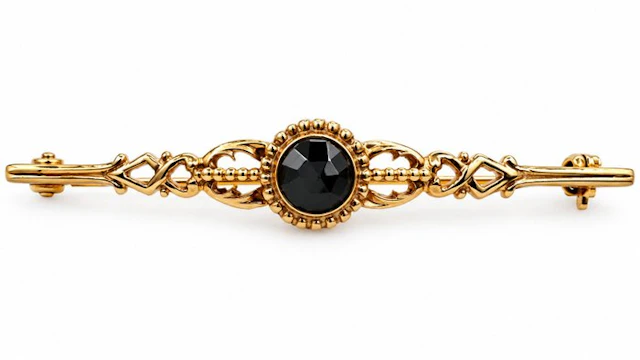 Jewellery pin - 14 kt. Yellow gold Onyx - Garnet 14 karat