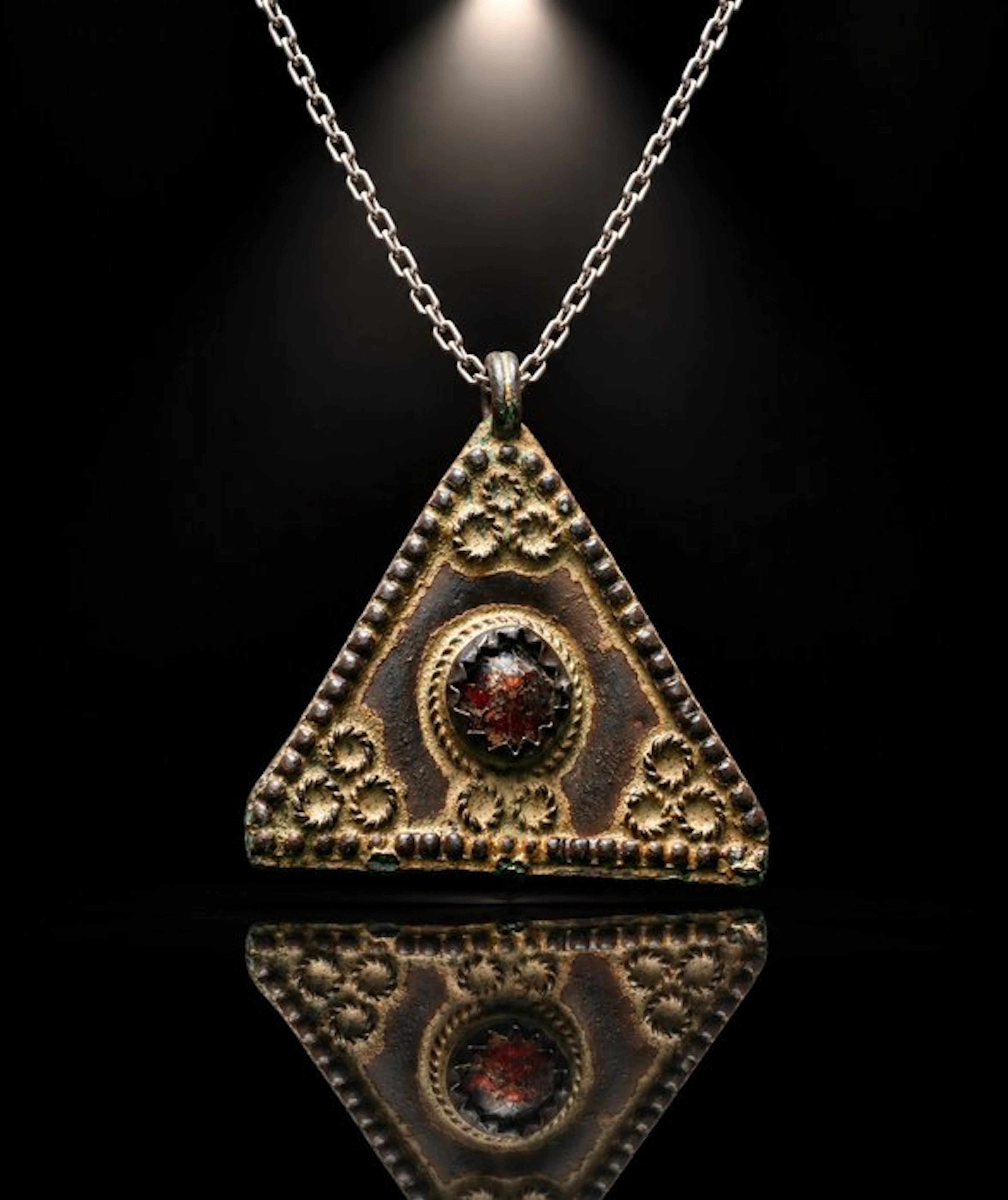 Medieval Style “The Sacred Triangle” — Bronze Amulet with...