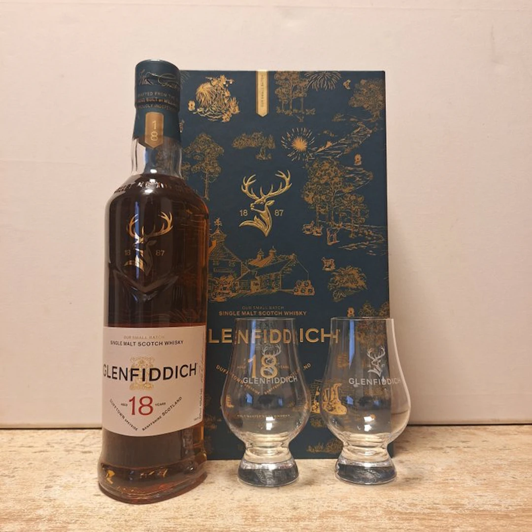 Glenfiddich 18 years old Gift box with 2 Glasses - 70cl