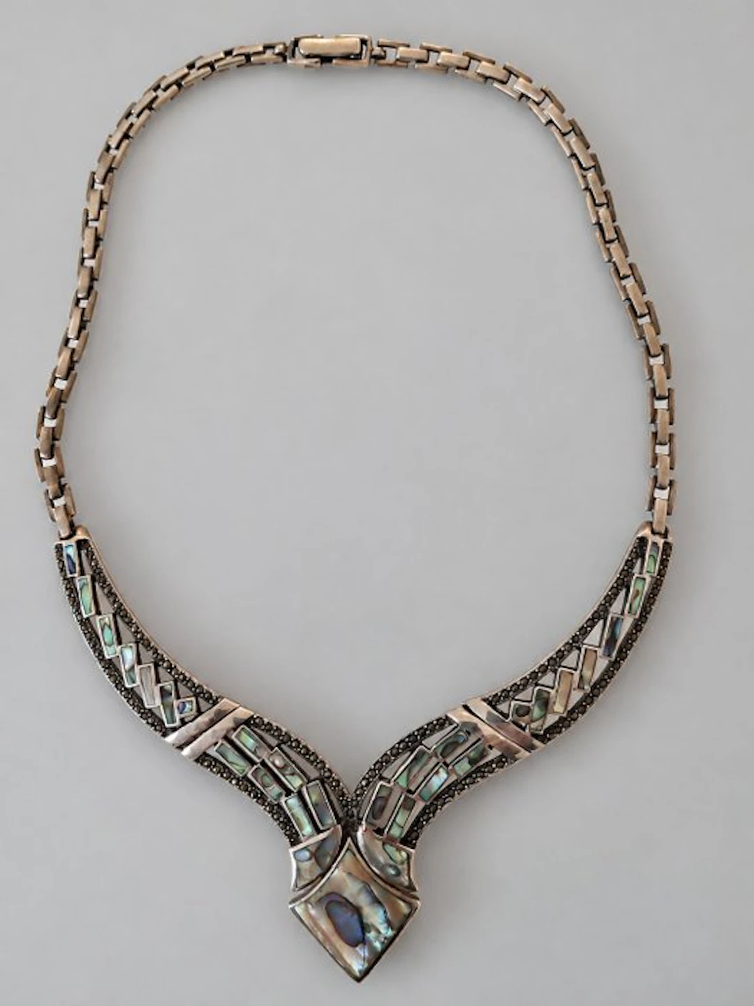No reserve price - Necklace Silver - Mother-of-pearl - Marcasite