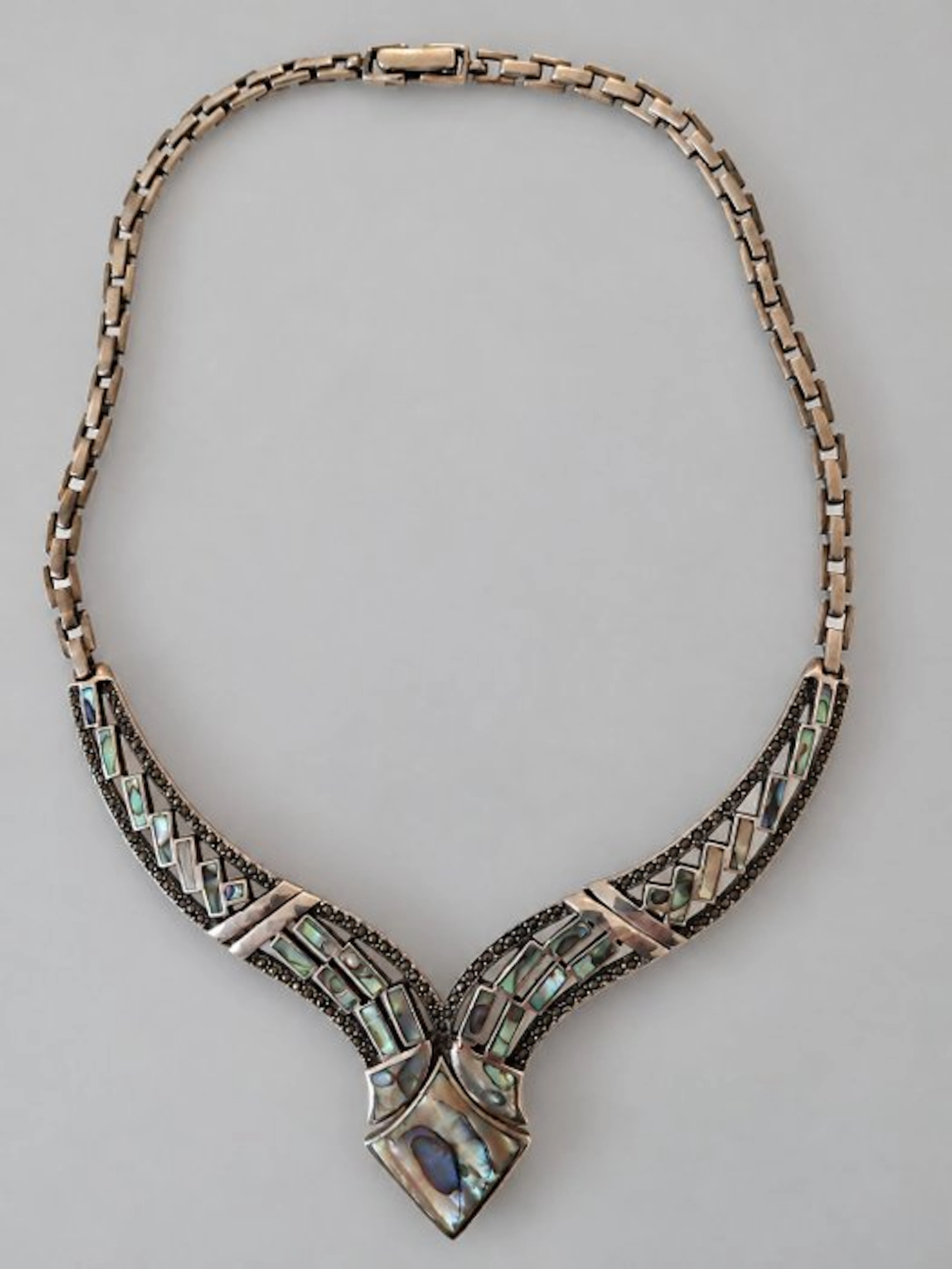No reserve price - Necklace Silver - Mother-of-pearl - Marcasite