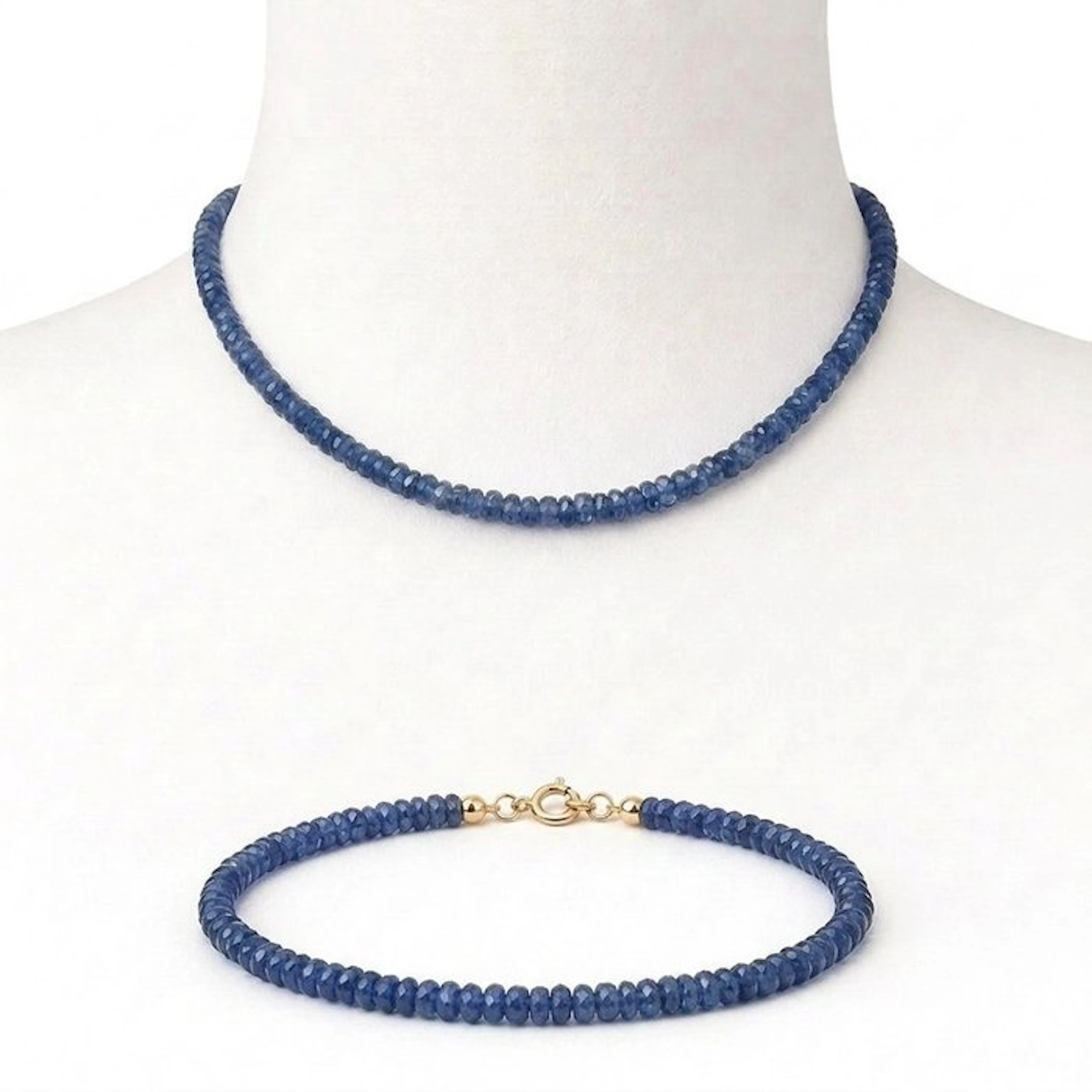 No reserve price - 2 piece jewellery set - 18 kt. Yellow gold Sapphire