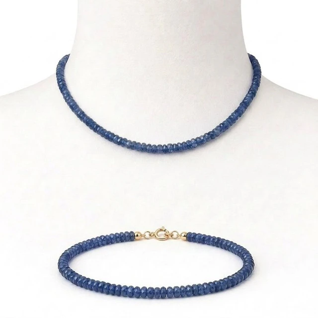 No reserve price - 2 piece jewellery set - 18 kt. Yellow gold Sapphire