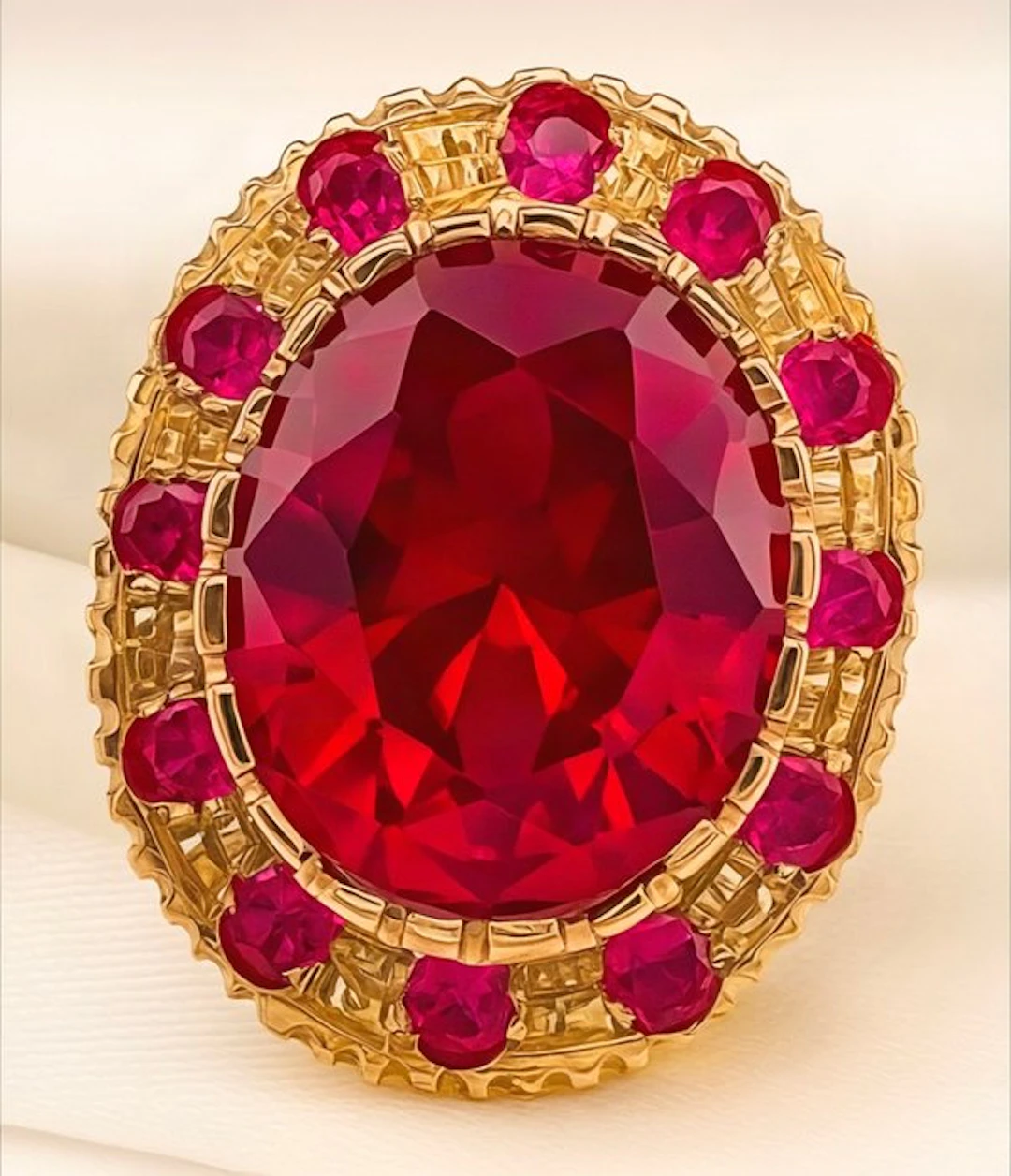 No reserve price - Ring - 9 kt. Yellow gold, Silver Ruby - Ruby