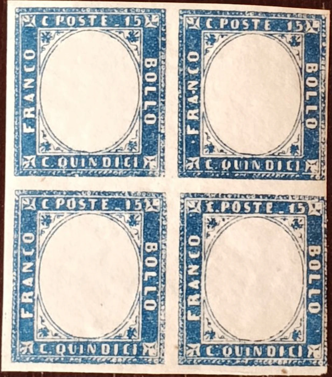 Italy Kingdom 1863 - Block of four Vittorio Emanuele II 15-cent stamps