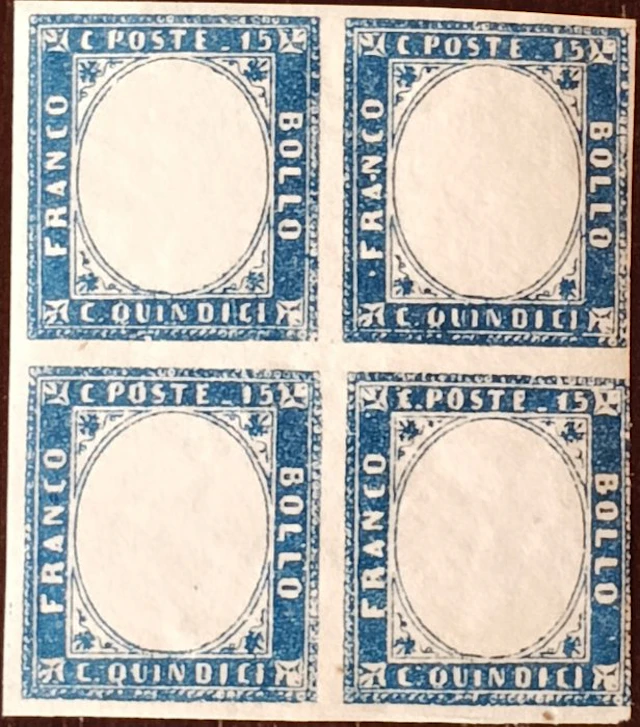 Italy Kingdom 1863 - Block of four Vittorio Emanuele II 15-cent stamps