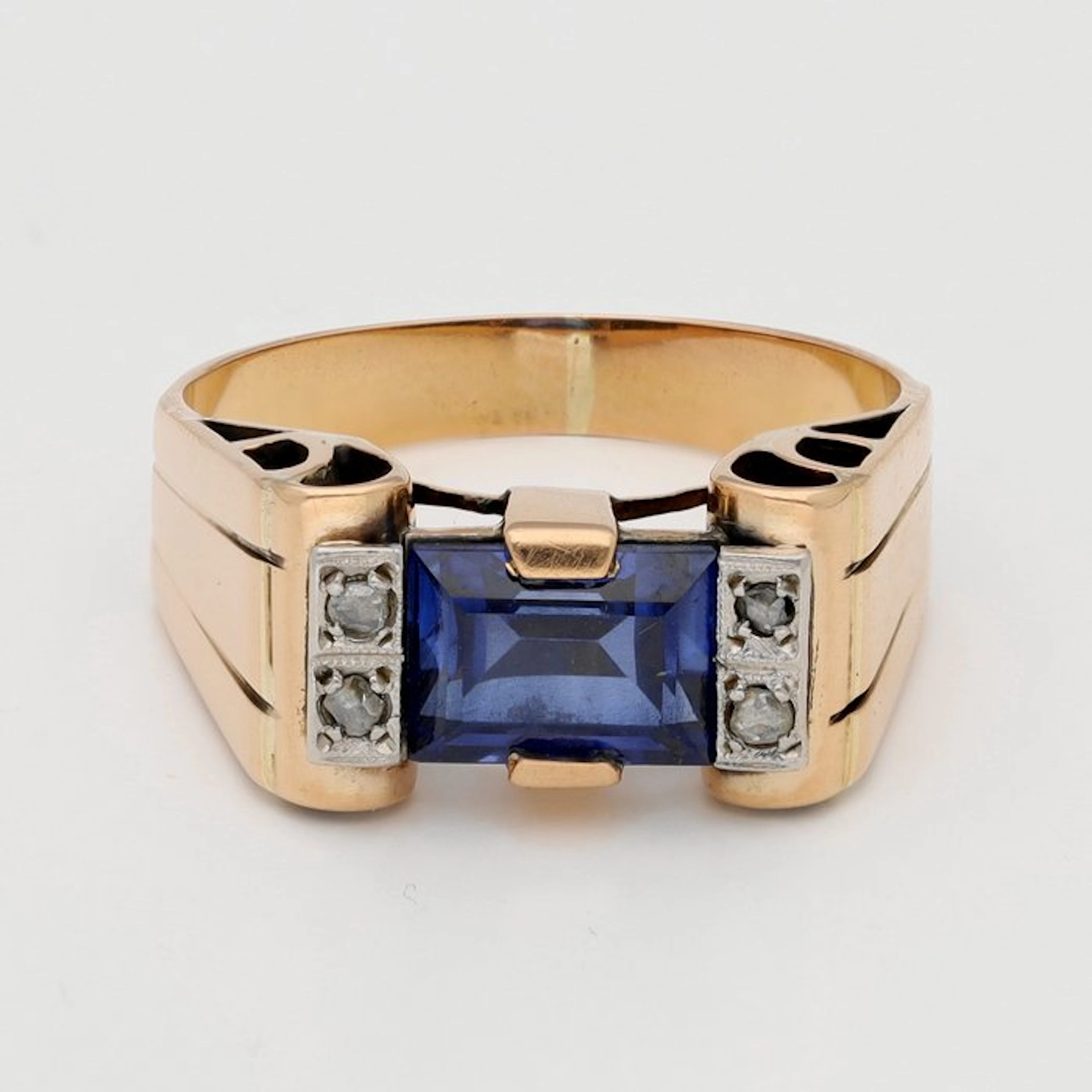 Ring - 18 kt. Rose gold - Diamond - Synthetic sapphire