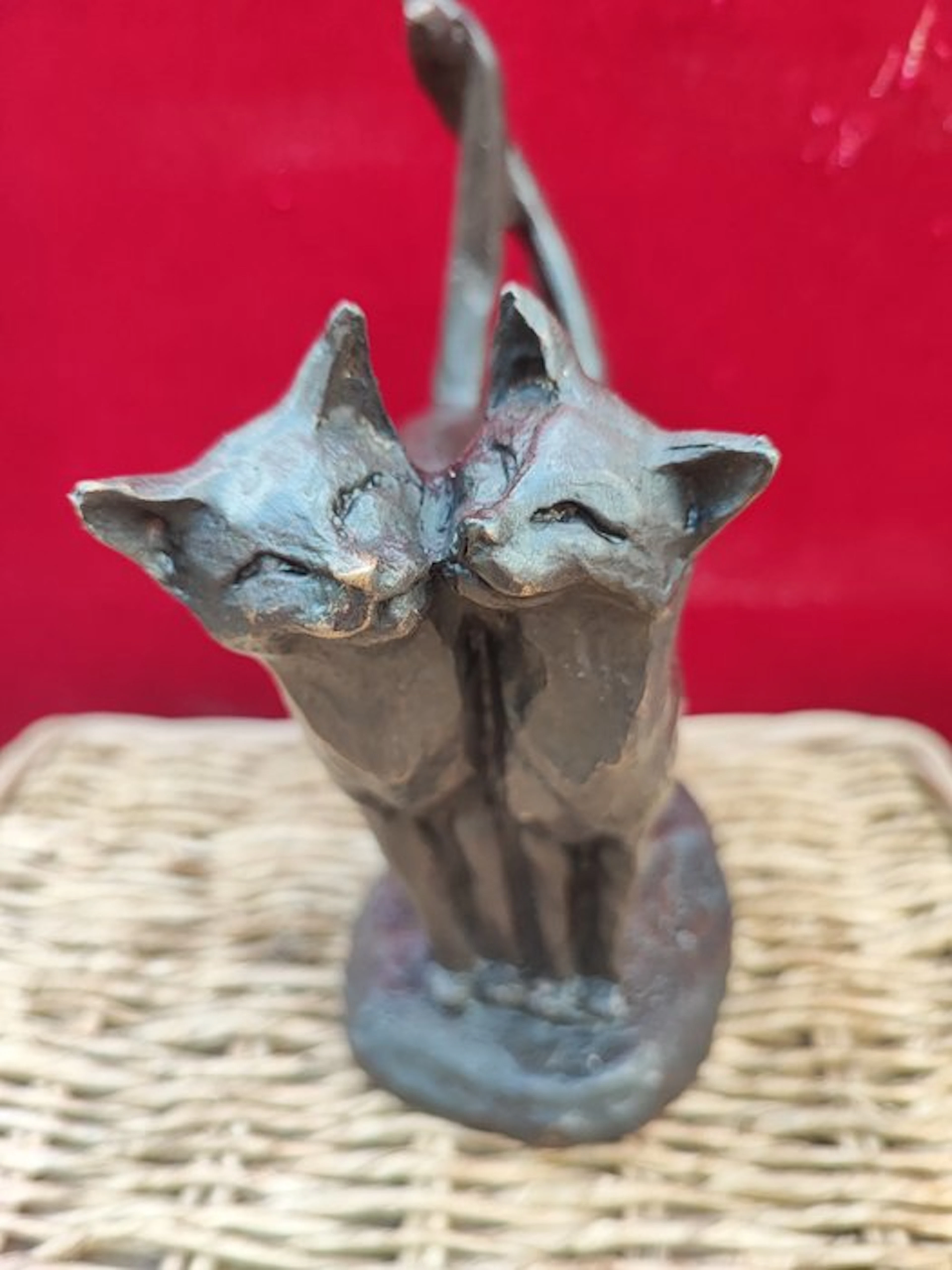 Figure - Two Cats Cuddling - 20 cm - Patinated bronze