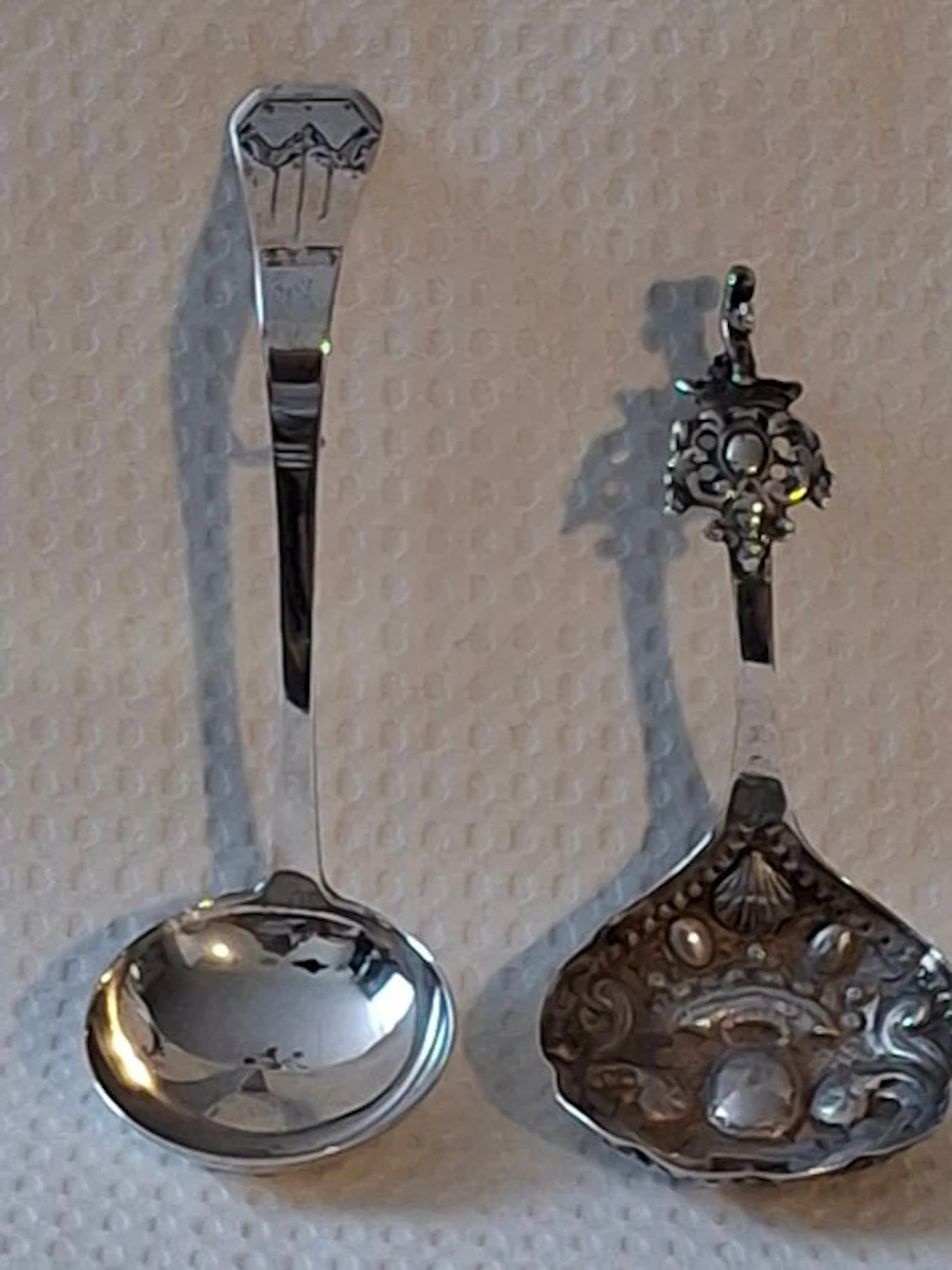 Cream ladle (2) - Two antique and decorative Dutch silver cream spoons / scoops