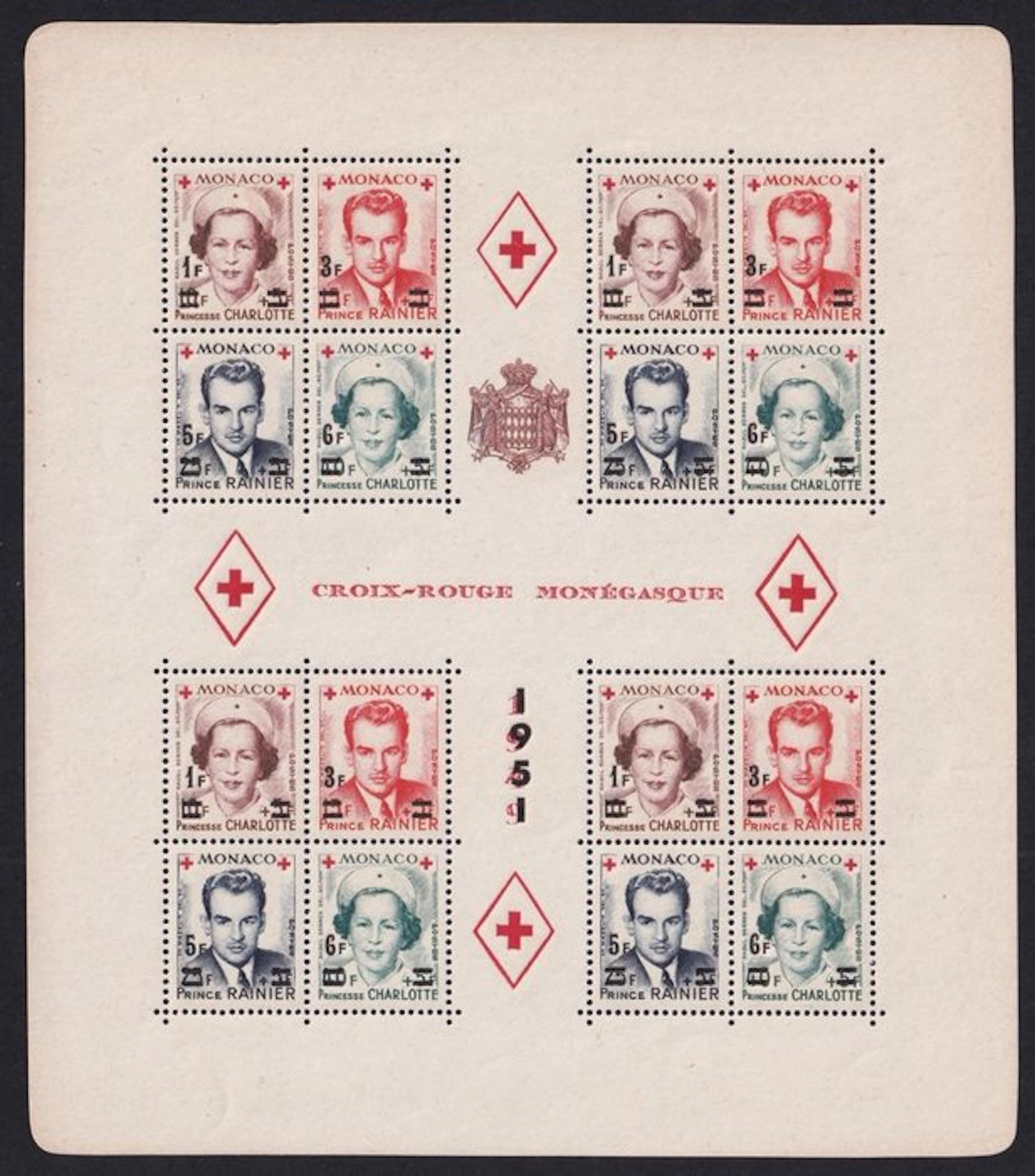 Monaco 1951 - Red Cross Sheetlet Unif.BF3 intact MNH** Spl