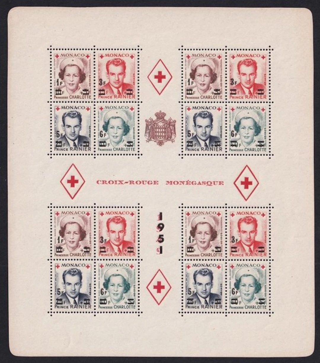 Monaco 1951 - Red Cross Sheetlet Unif.BF3 intact MNH** Spl