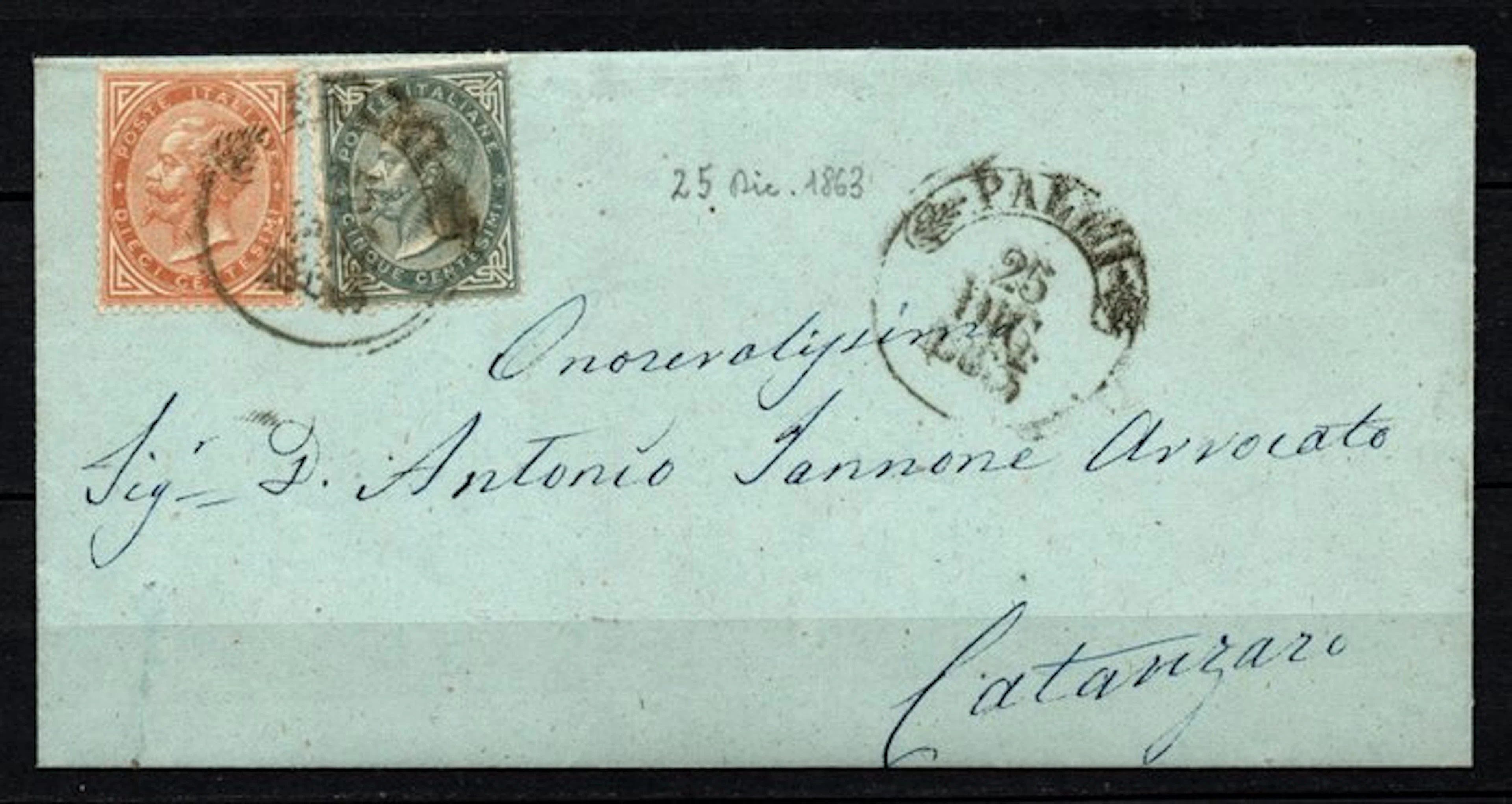 Italy Kingdom 1863 - Prepaid envelope bearing a 10+5...