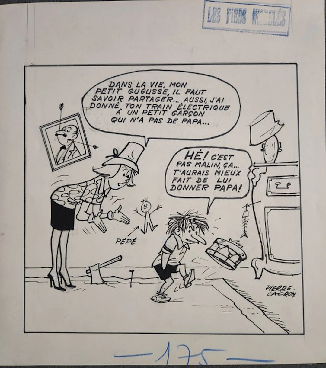Pierre Lacroix - 1 Original drawing - Pieds Nickelés Magasine - Petit train