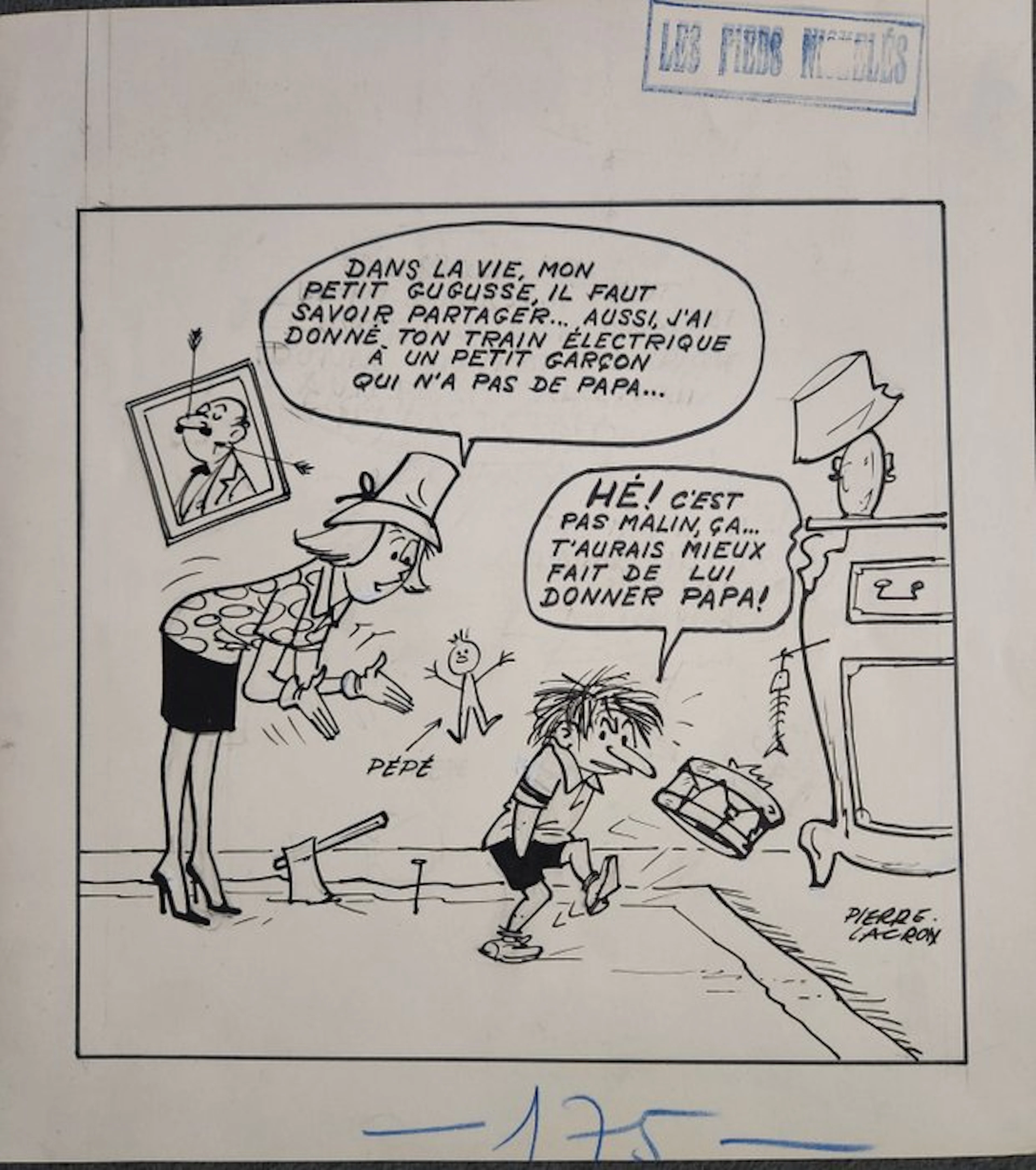 Pierre Lacroix - 1 Original drawing - Pieds Nickelés Magasine - Petit train