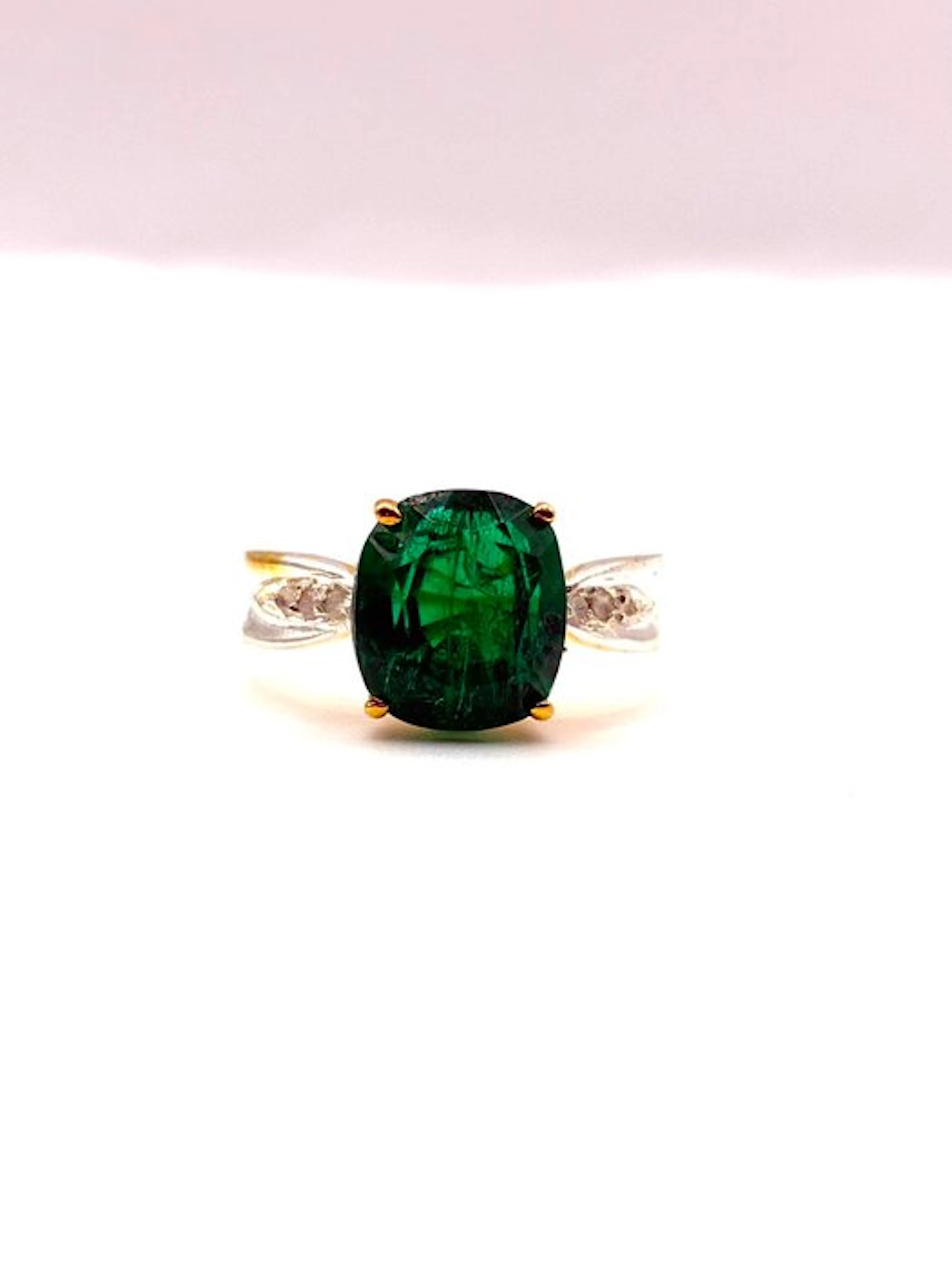 No reserve price - Ring - 9 kt. Yellow gold, Silver Emerald - Diamond