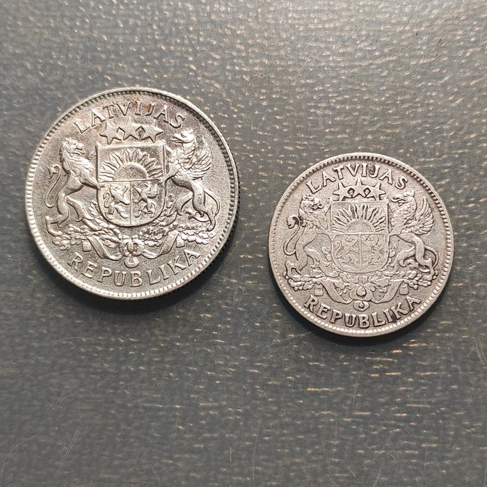 Latvia. Lot of 2 coins: 1 & 2 Lati 1924/1926 (No reserve price)