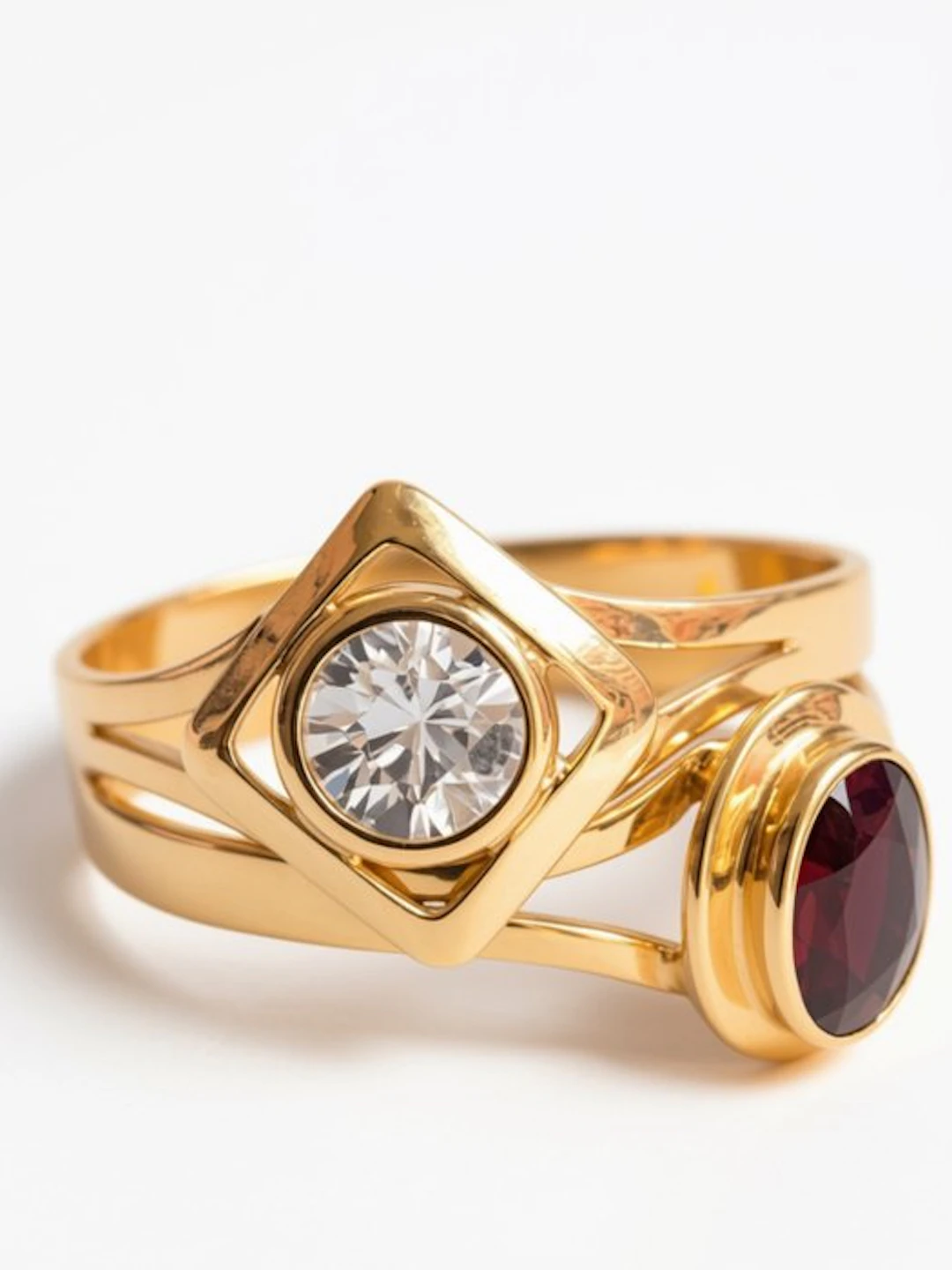 Cocktail ring - 18 kt. Yellow gold Diamond (Natural) - Garnet