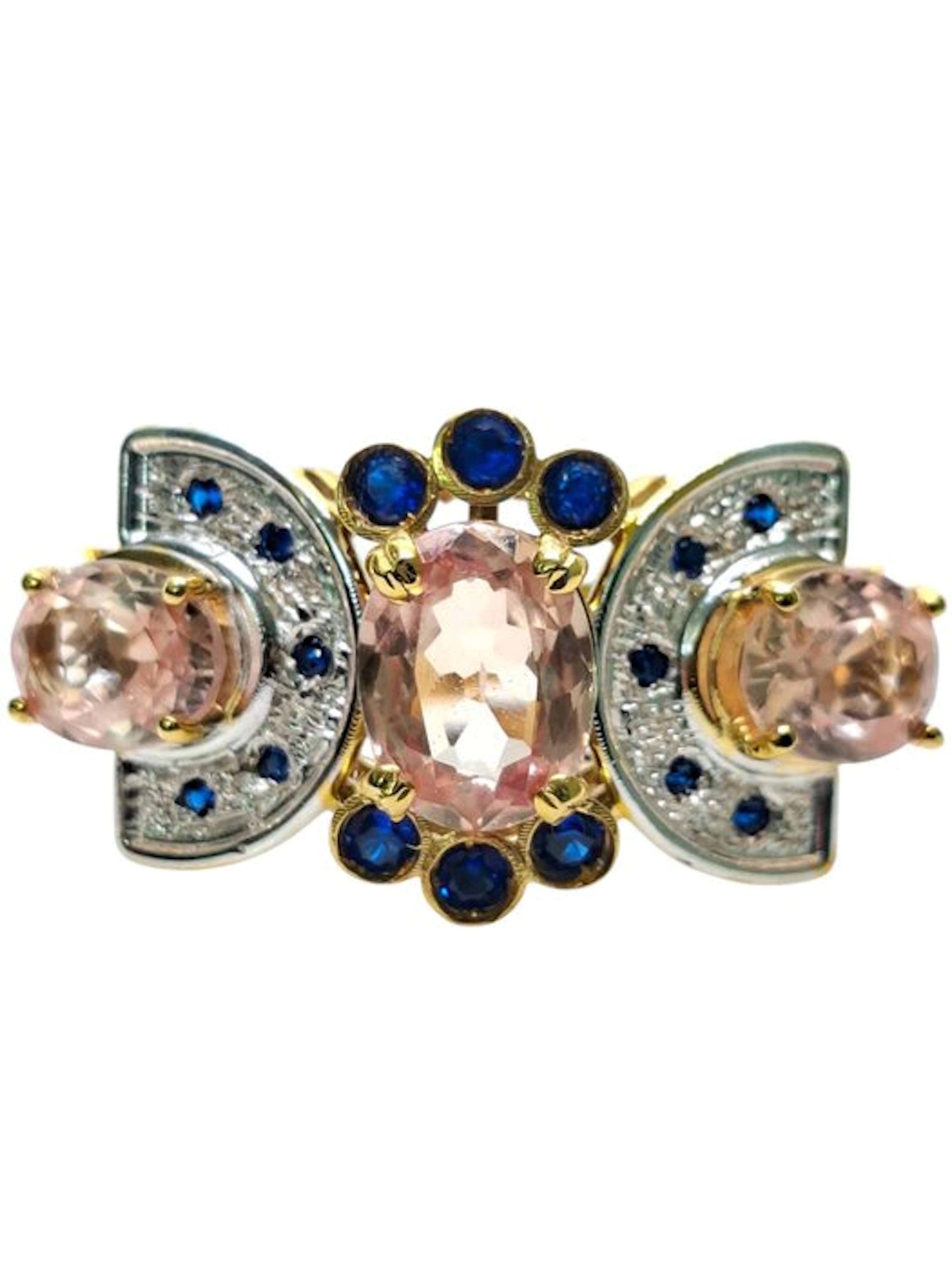 No reserve price - Ring - 9 kt. Silver, Yellow gold Morganite - Mixed gemstones