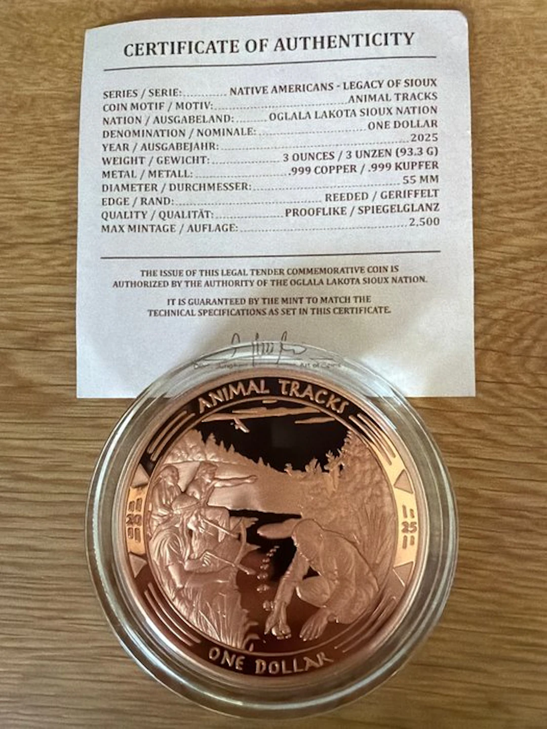 World. Medal Native Americans Animal Tracks 3 oz (.999)...