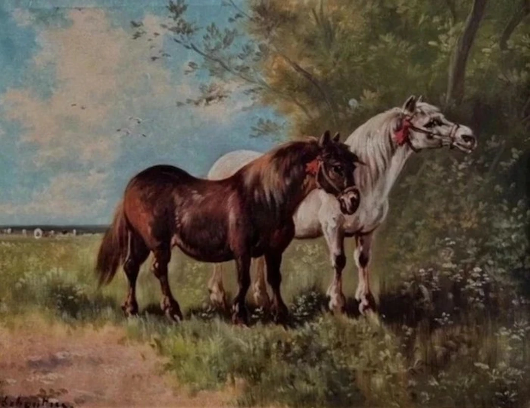 Paul Schouten (1860-1922) - Two Ponies in Meadow