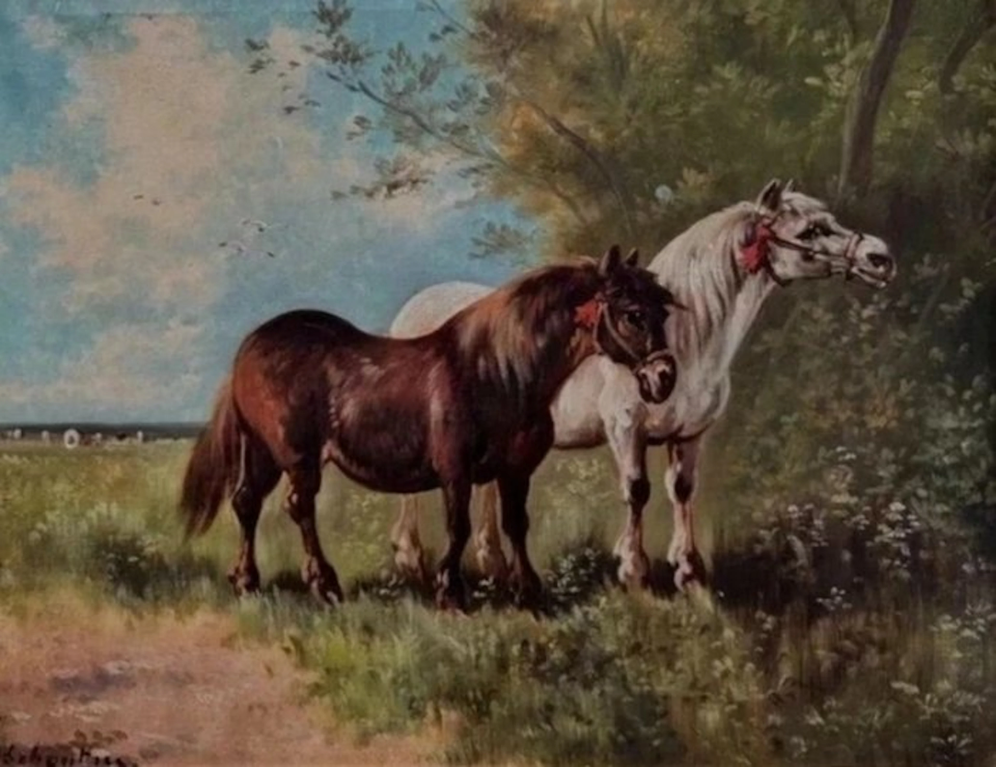 Paul Schouten (1860-1922) - Two Ponies in Meadow