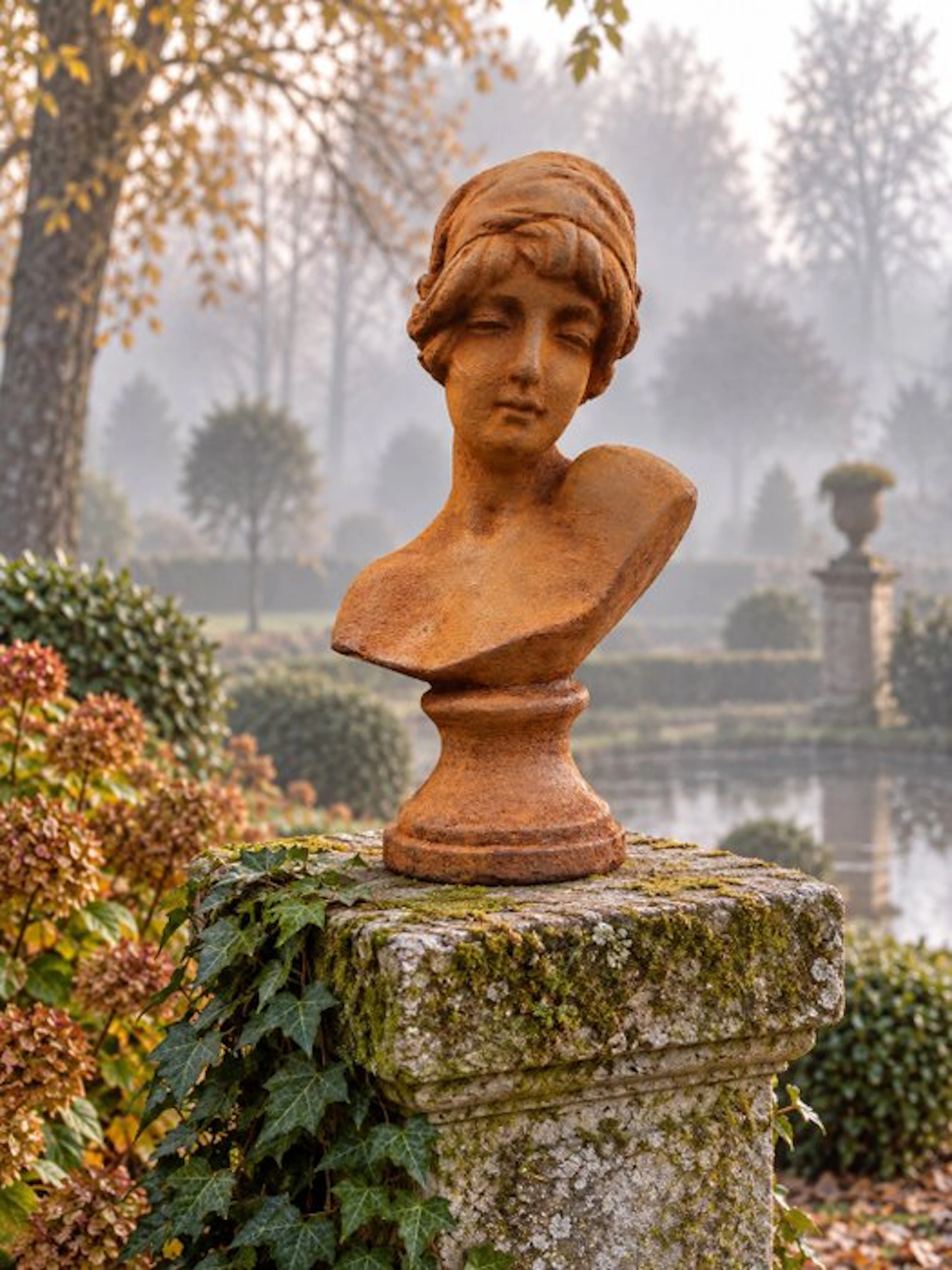 Statue, statue in cast metal female bust - 26 cm - Cast iron