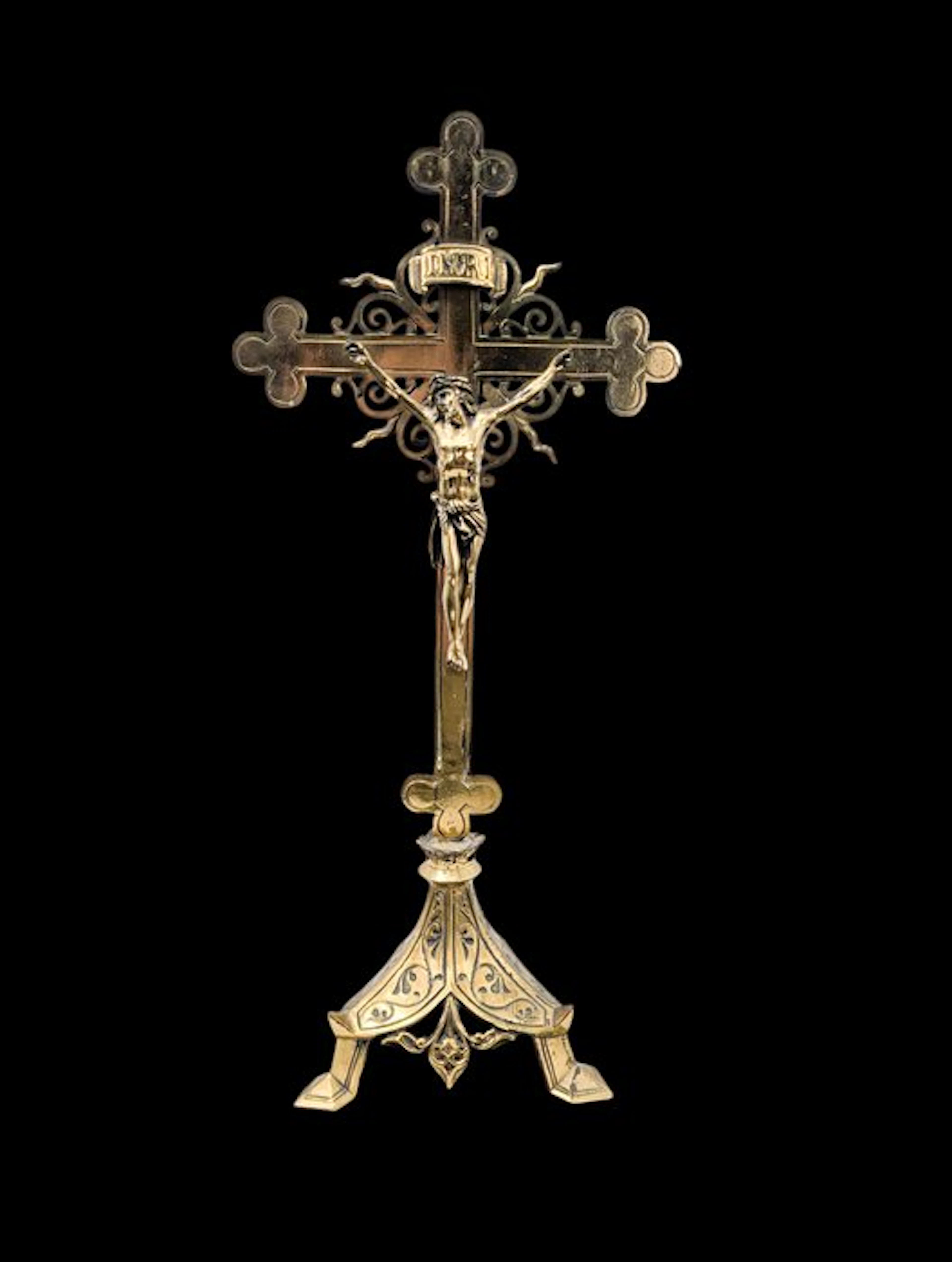 Antique Crucifix - Brass - 1960-1970 - Superb Altar Crucifix - 38 cm