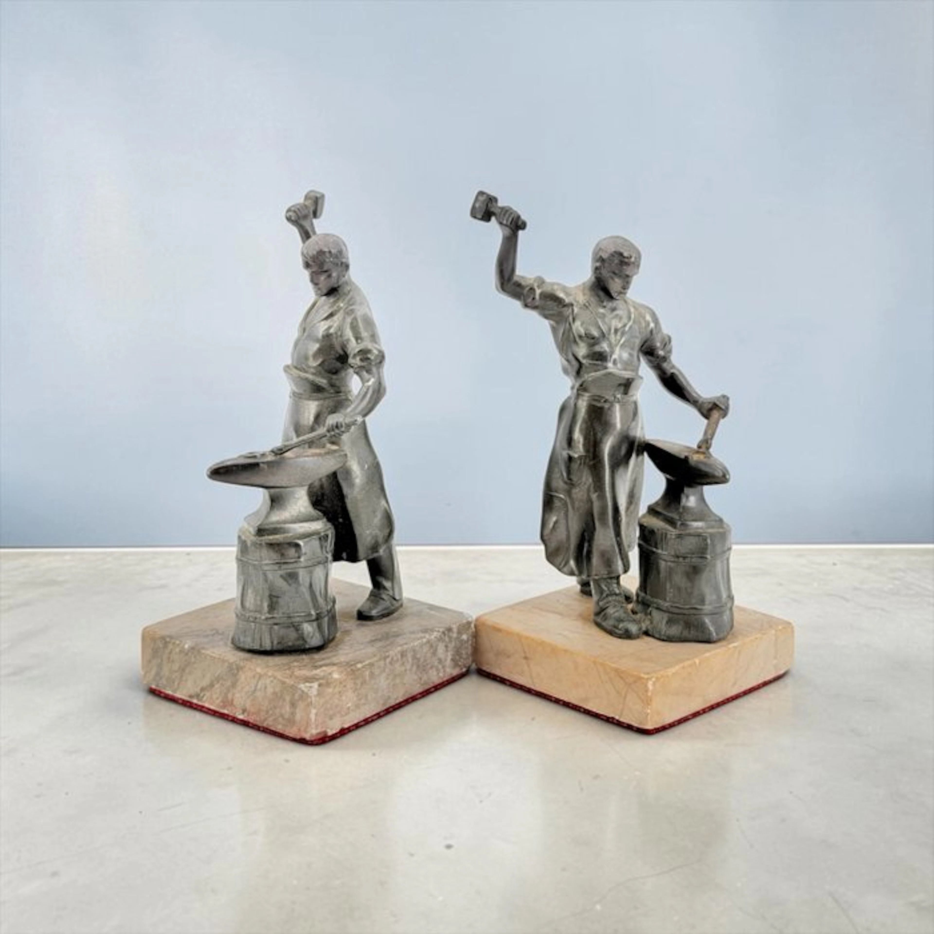 Bookends (2) - Marble, Spelter - Blacksmiths